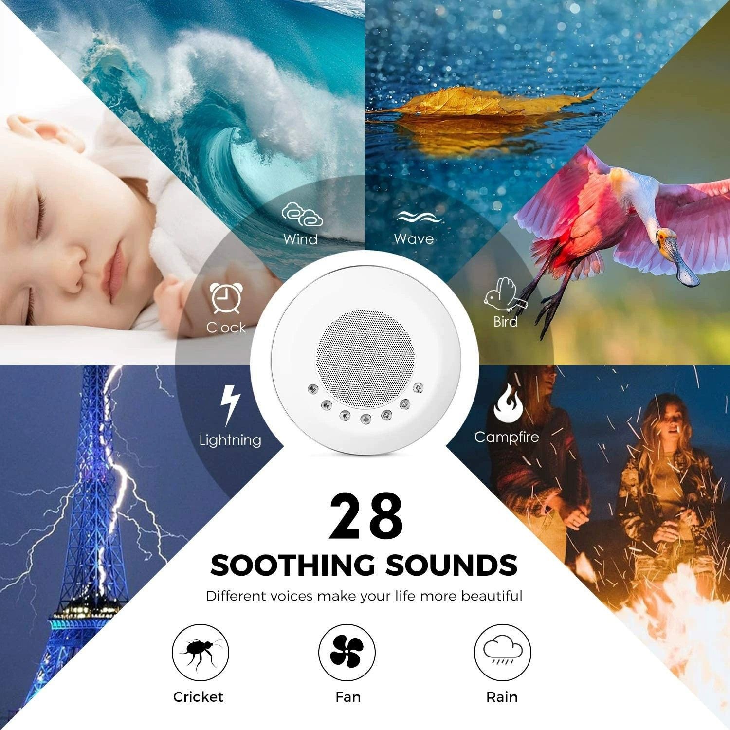 White Noise Machine for Kids, Sound Machine Baby with Ambient Night Light, Soothing Sounds Sleep Noise Ideal Gifts for Kids Adults Bedside Travel Nursery - Image 5