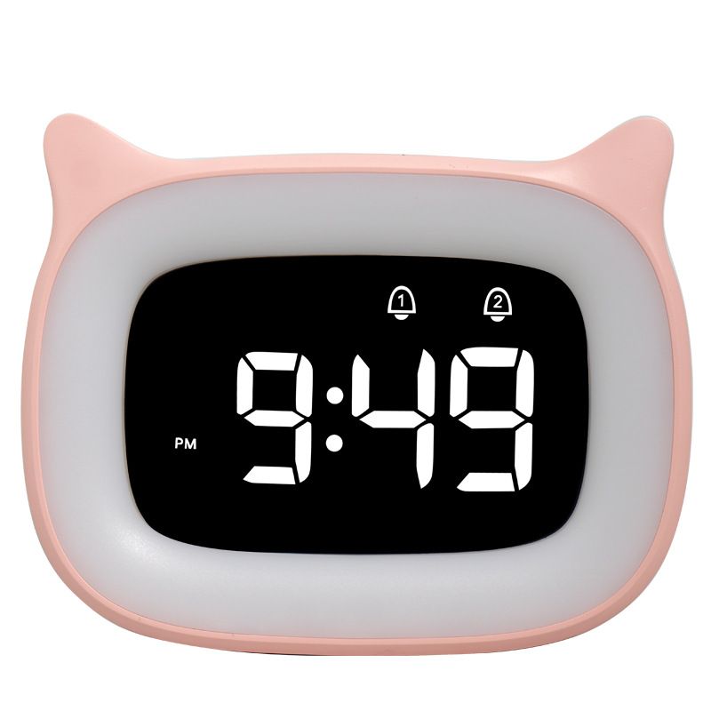 Kids Alarm Clock with Night Light & 18 Ringtones,Rechargeable,Cute Cat Ear Clock for Boys Girls Birthday Presents,Digital Clock for Children's Bedroom(Pink) - Image 1