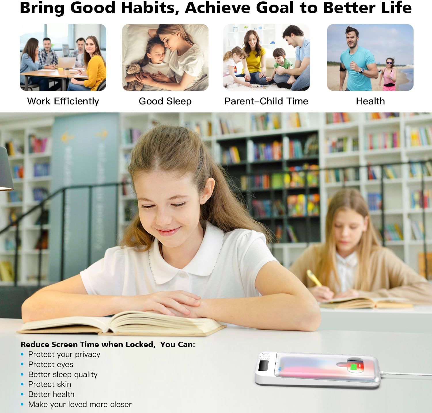 Timed Phone Lock Box for iPhone & Android - Self-Control Timer to Help Kids & Students Focus Back - Translucent - Image 5