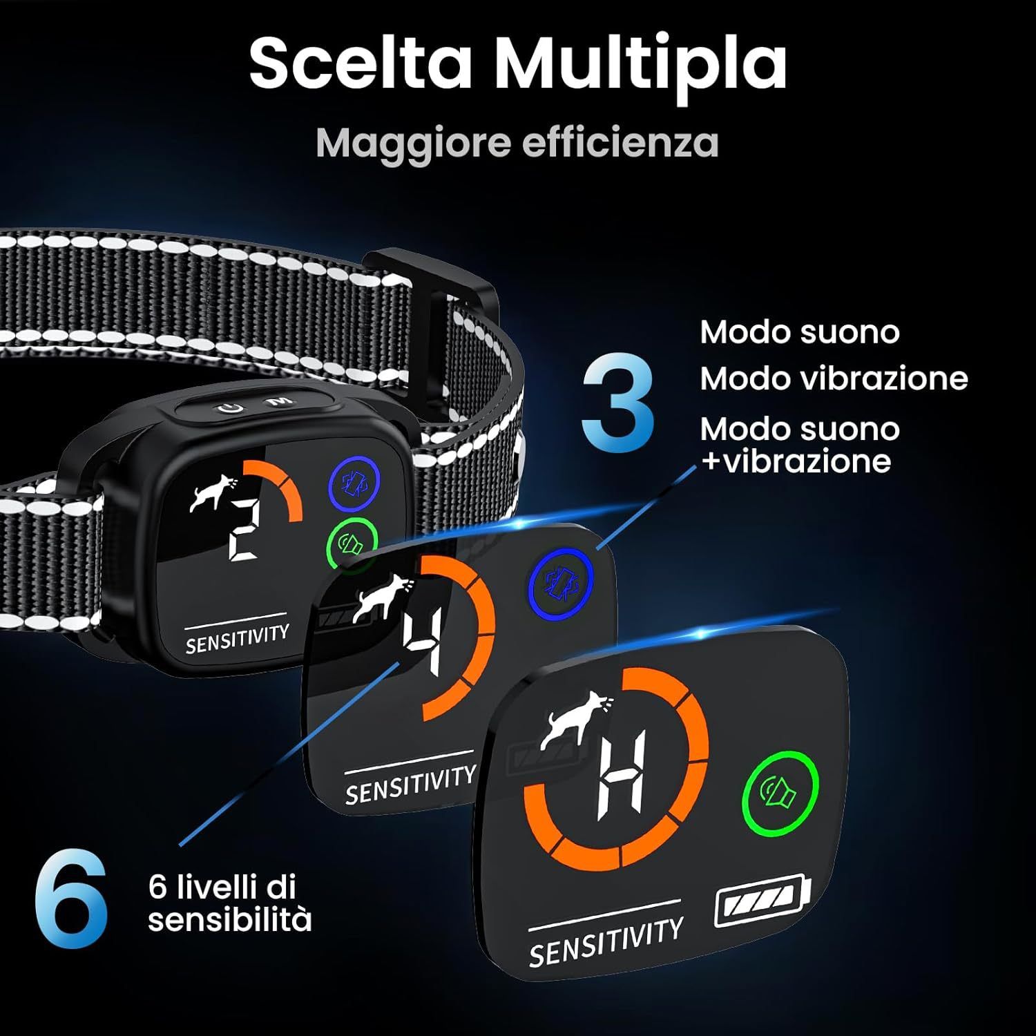 Bark Collar, Dog Bark Collar with 6 Adjustable Sensitivity, 3 Mode Beep/Vibration/Beep&Vibration, Rechargeable Smart Barking Collar for Large Medium Dogs, IP67 Waterproof Bark Training Collar - Image 2