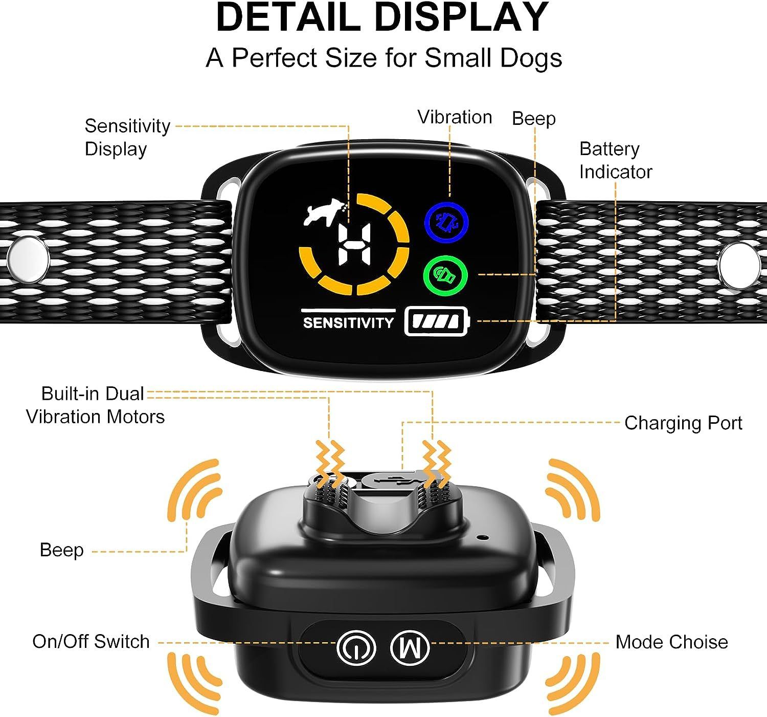Bark Collar, Dog Bark Collar with 6 Adjustable Sensitivity, 3 Mode Beep/Vibration/Beep&Vibration, Rechargeable Smart Barking Collar for Large Medium Dogs, IP67 Waterproof Bark Training Collar - Image 5