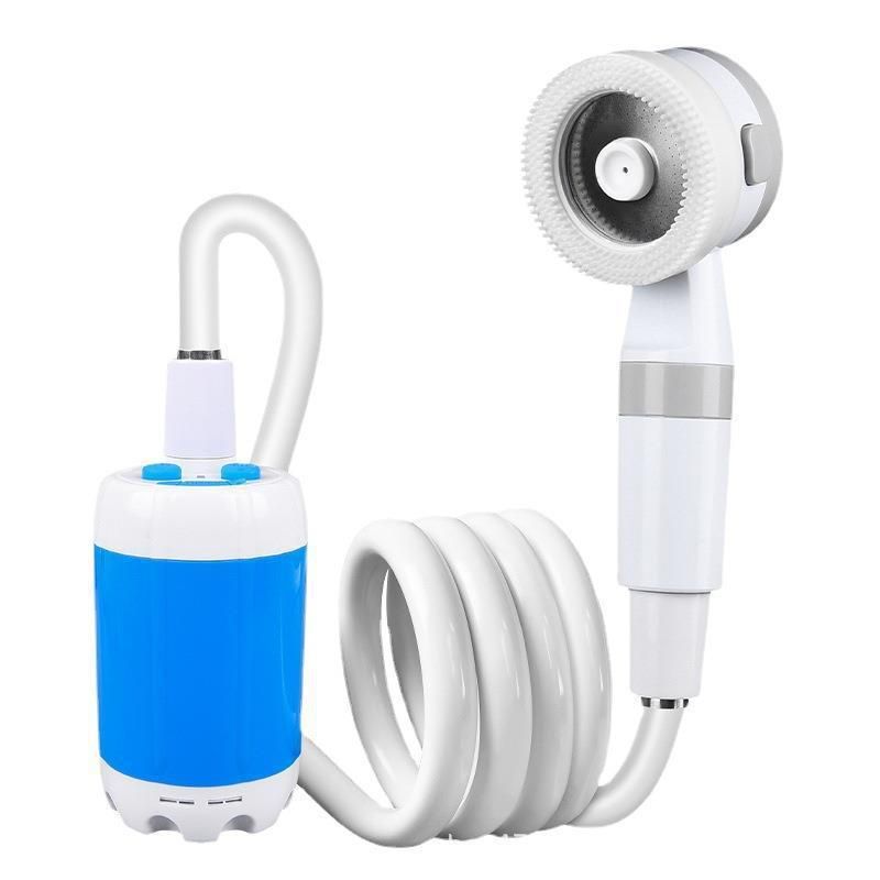 Portable Shower，Outdoor dormitory bath artifact Electric Rechargeable Portable Camping Shower, simple car self-priming shower，pet Shower, Blue（17*6.5cm) - Image 1