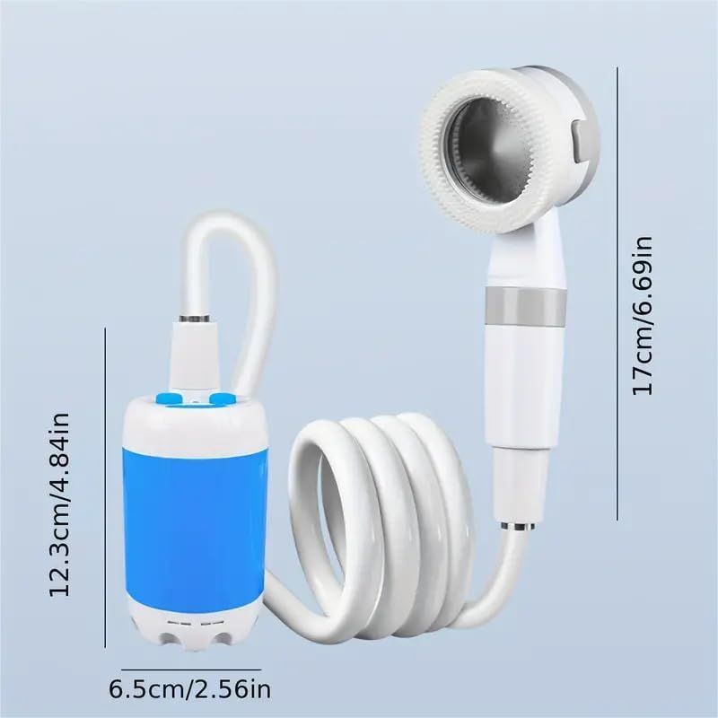 Portable Shower，Outdoor dormitory bath artifact Electric Rechargeable Portable Camping Shower, simple car self-priming shower，pet Shower, Blue（17*6.5cm) - Image 3