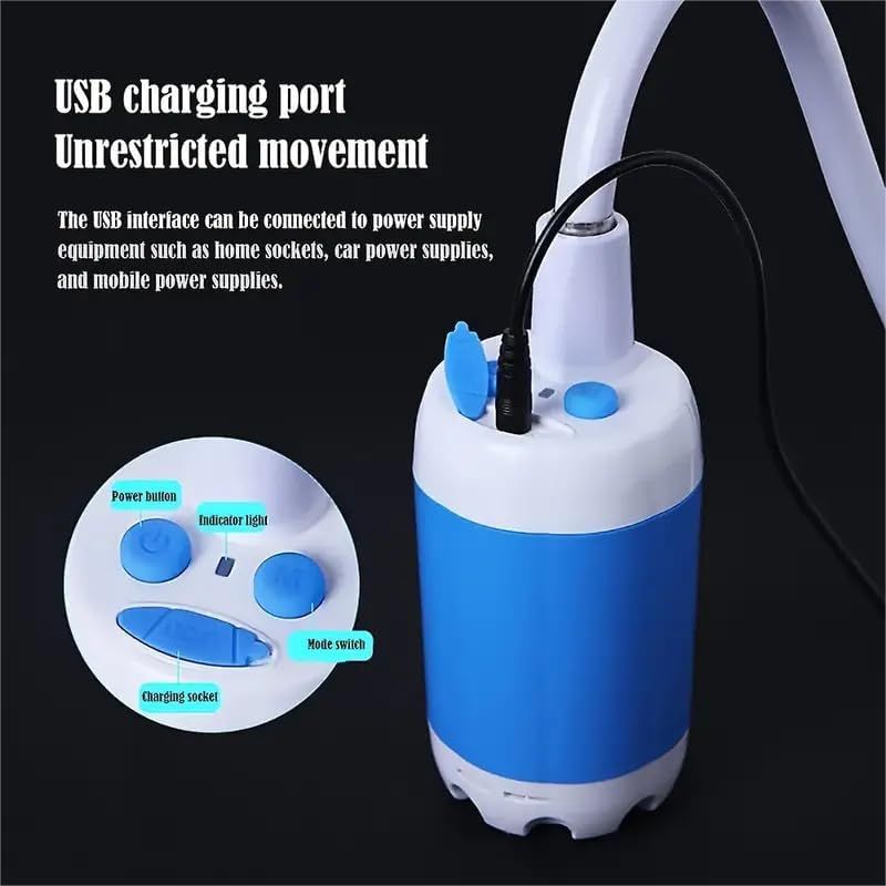 Portable Shower，Outdoor dormitory bath artifact Electric Rechargeable Portable Camping Shower, simple car self-priming shower，pet Shower, Blue（17*6.5cm) - Image 5