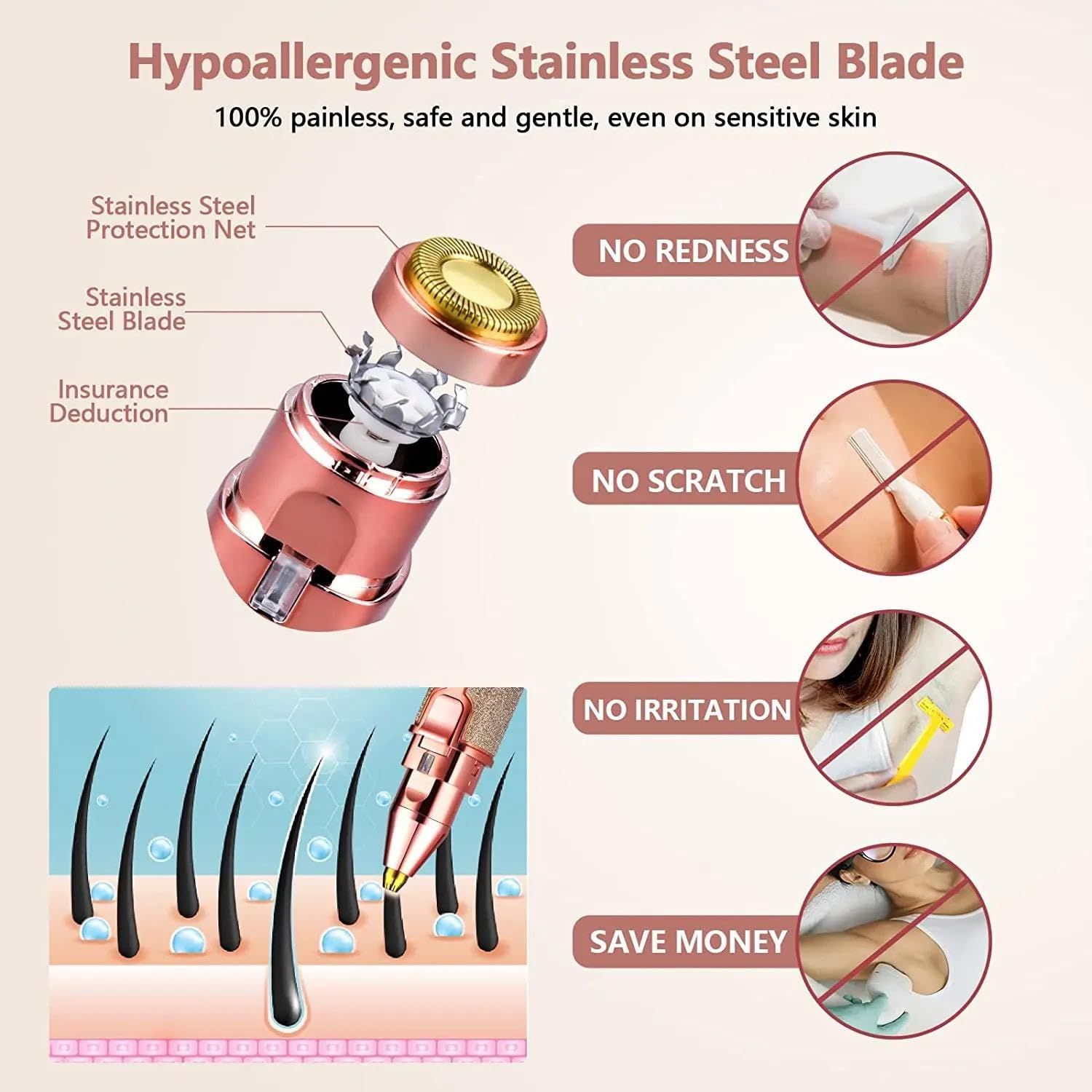 Eyebrow Trimmer Makeup Painless Eye Brow Epilator 2 in 1 Built-in Light Eyebrow Trimmer & Facial Hair Removal Main Features: * [Painless Female Hair Removal for FACE] Facial Hair Remover（13.5*3*2.5cm) - Image 3