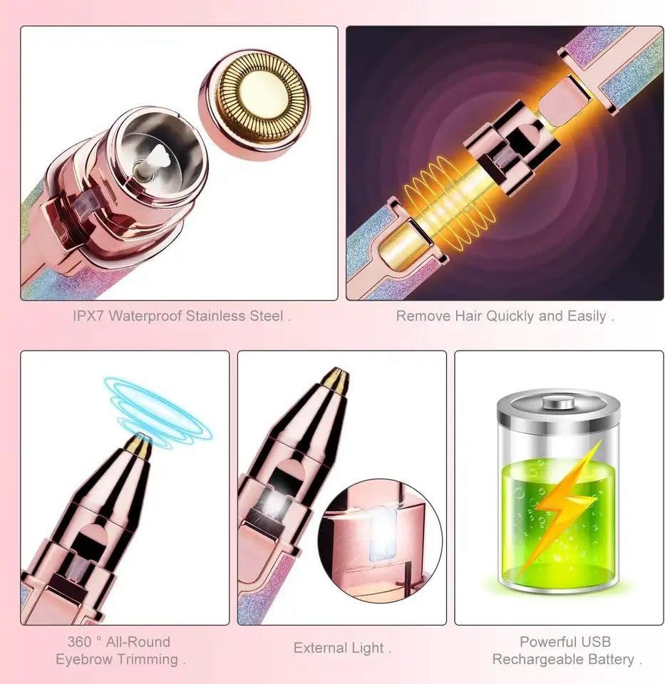 Eyebrow Trimmer Makeup Painless Eye Brow Epilator 2 in 1 Built-in Light Eyebrow Trimmer & Facial Hair Removal Main Features: * [Painless Female Hair Removal for FACE] Facial Hair Remover（13.5*3*2.5cm) - Image 5