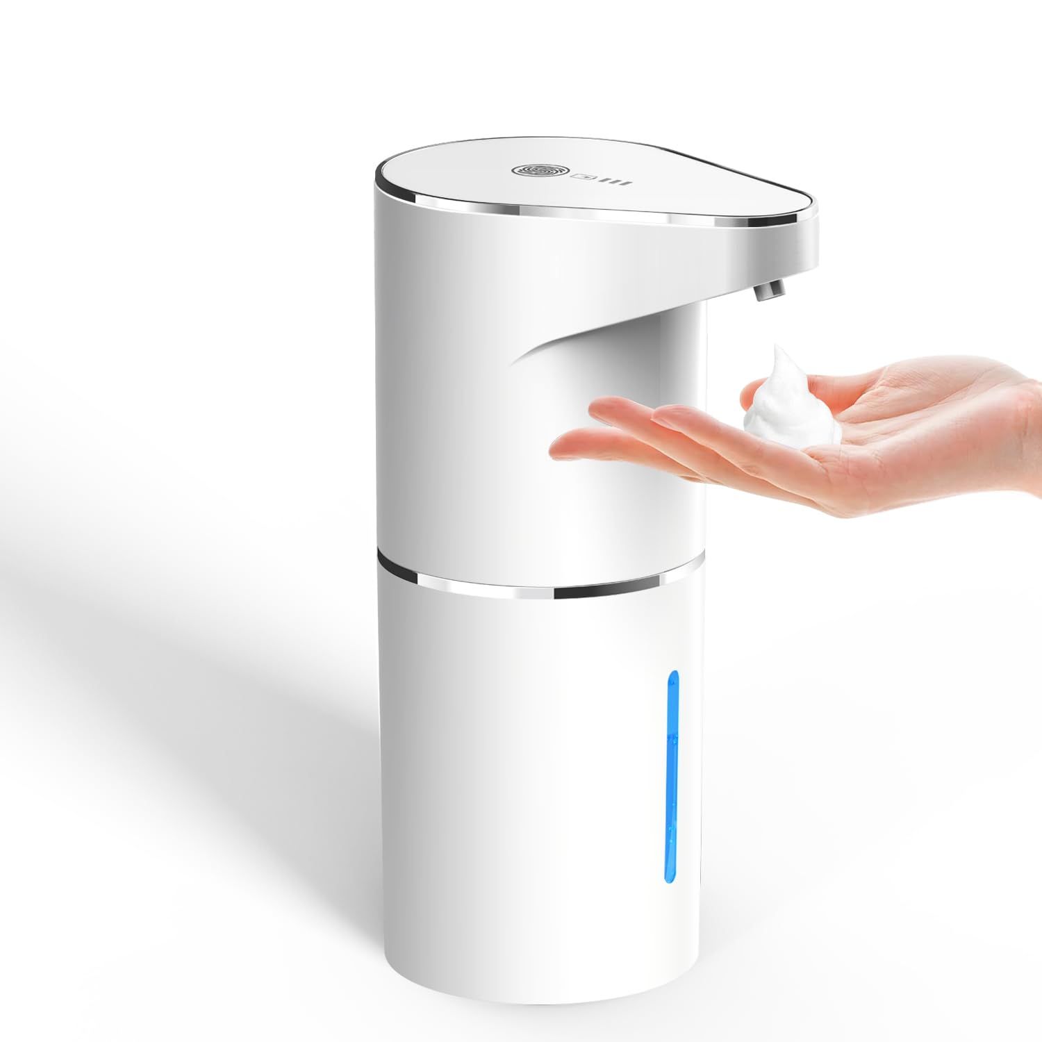 Automatic Foaming Soap Dispenser,  Rechargeable Hand Free Pump Soap Dispenser Electric Dispenser for Bathroom Countertop, Kitchen 350mL（white,19.3*11.6*7.5cm) - Image 3