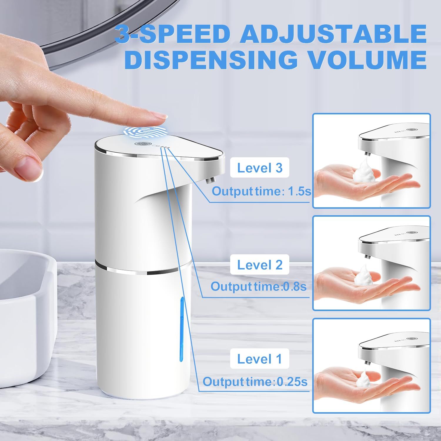 Automatic Foaming Soap Dispenser,  Rechargeable Hand Free Pump Soap Dispenser Electric Dispenser for Bathroom Countertop, Kitchen 350mL（white,19.3*11.6*7.5cm) - Image 5