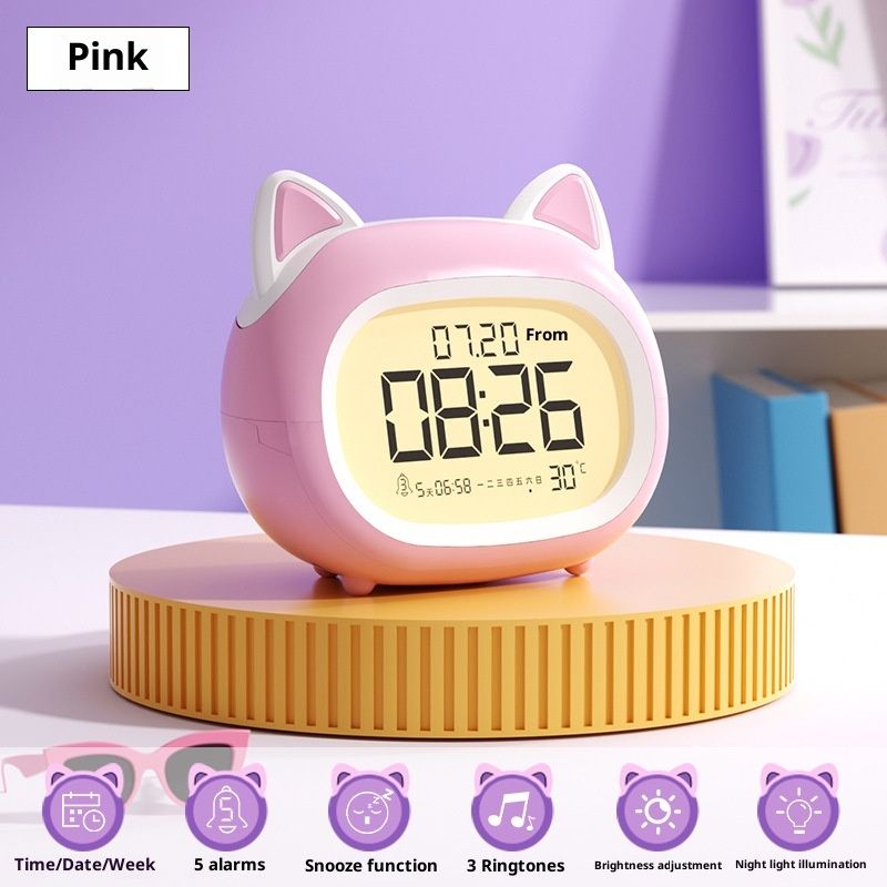 Kids Alarm Clock with Night Light for Kids, Small Digital Alarm Clocks for Bedrooms, Routine Builder, Cute Cat Alarm Clock with Sleep Training, Date & Day, Temperature, USB Port - Image 2