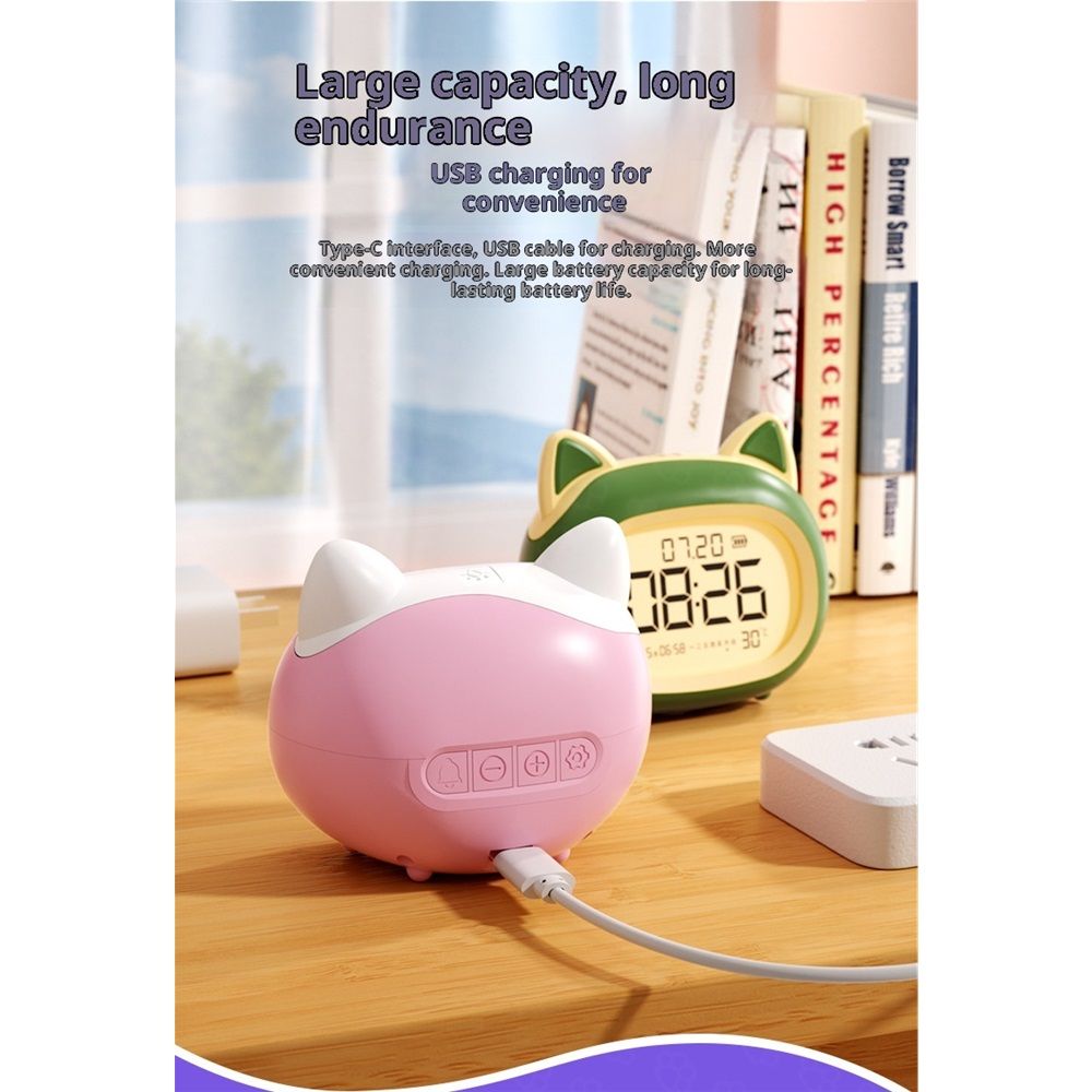 Kids Alarm Clock with Night Light for Kids, Small Digital Alarm Clocks for Bedrooms, Routine Builder, Cute Cat Alarm Clock with Sleep Training, Date & Day, Temperature, USB Port - Image 4
