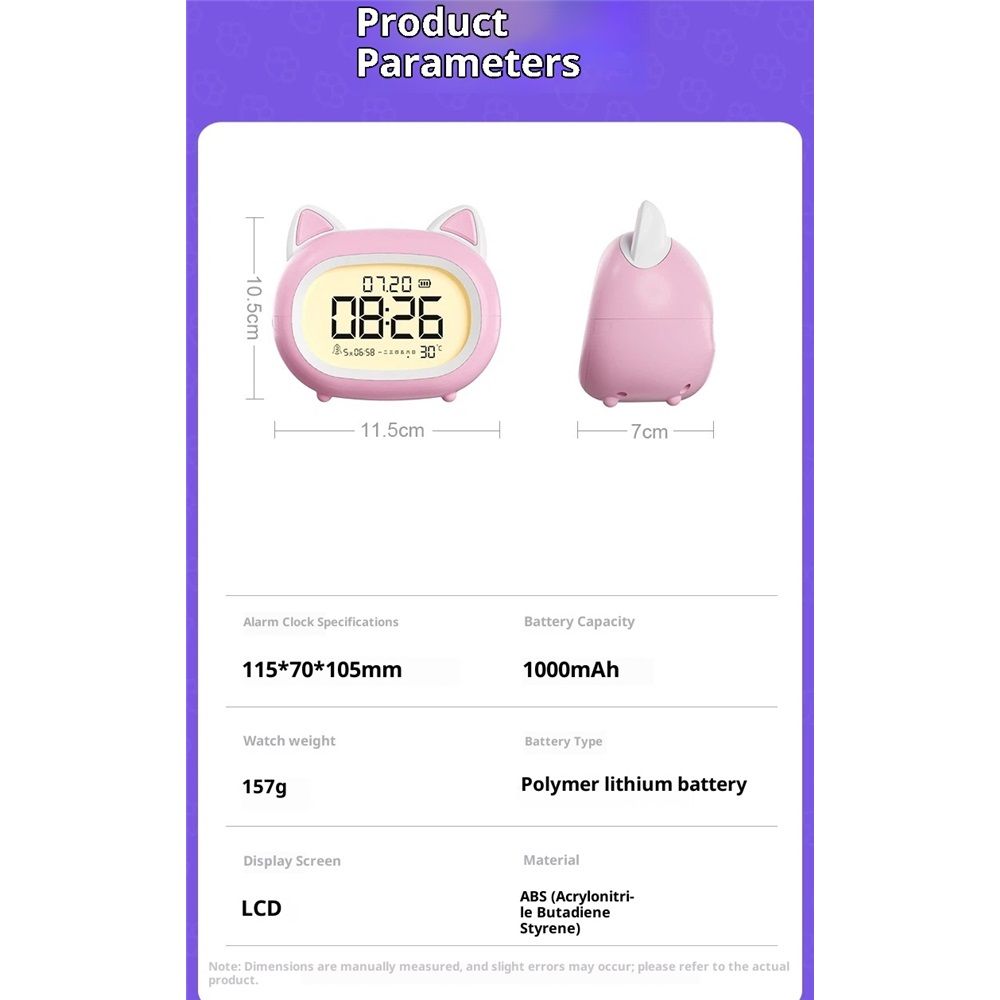 Kids Alarm Clock with Night Light for Kids, Small Digital Alarm Clocks for Bedrooms, Routine Builder, Cute Cat Alarm Clock with Sleep Training, Date & Day, Temperature, USB Port - Image 5