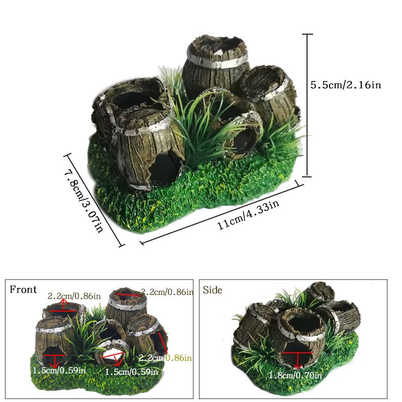 2pcs Aquarium Decorations Three Stacked Broken Barrels Fish Tank Decoration Ornament Landscaping Over Rocks Cave Saltwater Freshwater Small & Medium Fish Garden Pond Ornaments Resin - Image 2