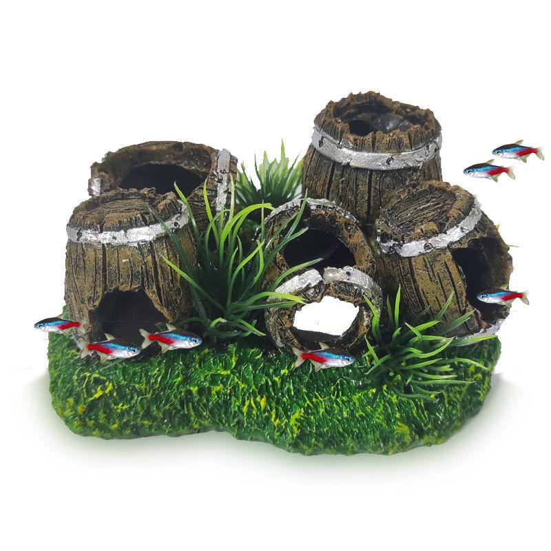 2pcs Aquarium Decorations Three Stacked Broken Barrels Fish Tank Decoration Ornament Landscaping Over Rocks Cave Saltwater Freshwater Small & Medium Fish Garden Pond Ornaments Resin - Image 3