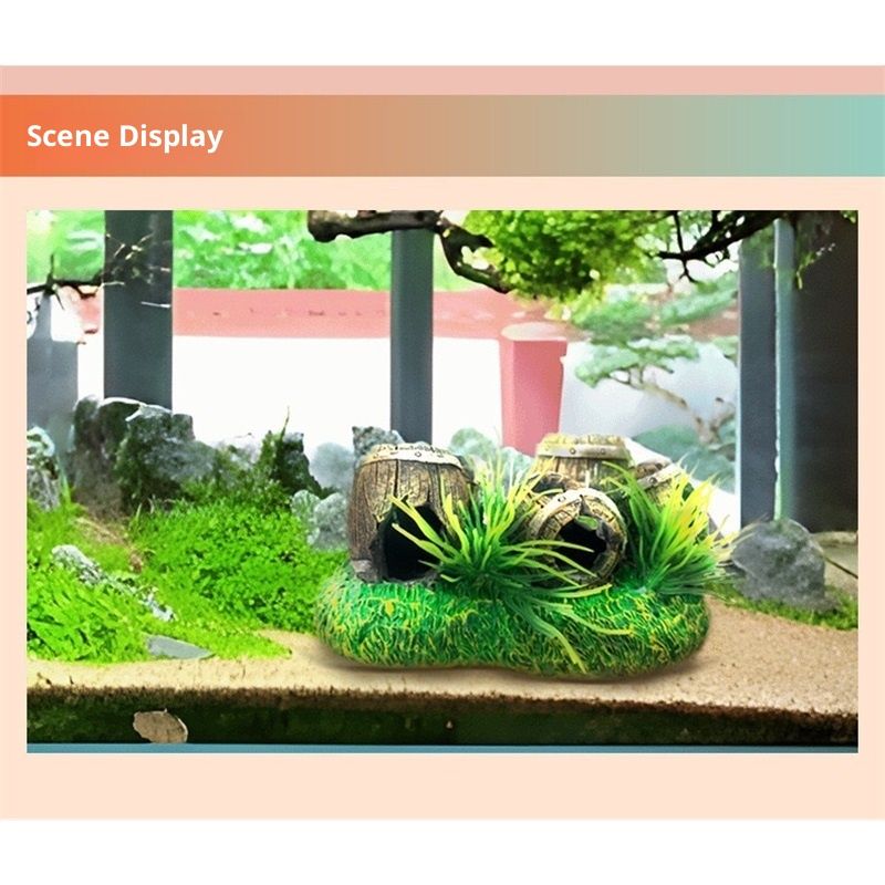 2pcs Aquarium Decorations Three Stacked Broken Barrels Fish Tank Decoration Ornament Landscaping Over Rocks Cave Saltwater Freshwater Small & Medium Fish Garden Pond Ornaments Resin - Image 5
