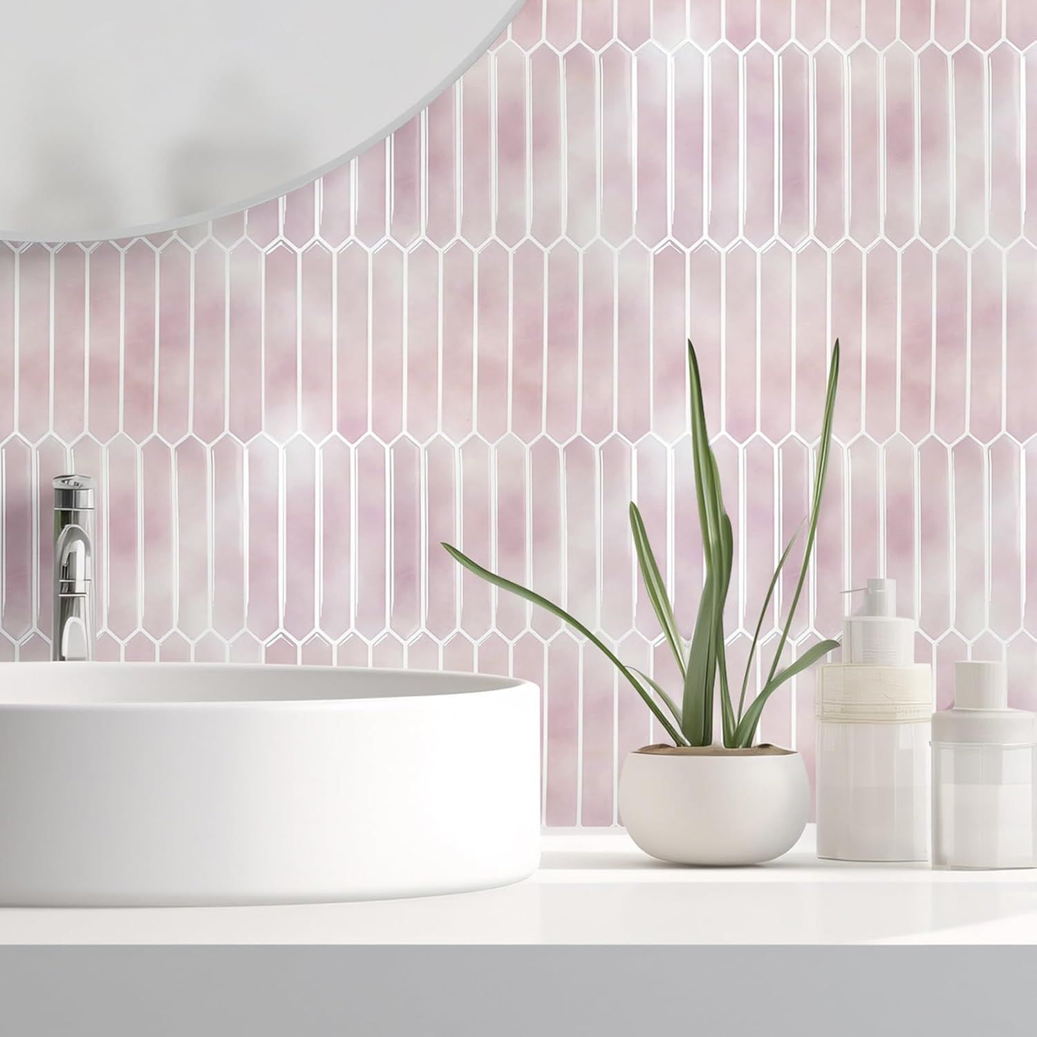 Pink Long Hexagon Tile Peel and Stick Backsplash, 10 Sheets Self-Adhesive Wall Tiles Stick on Back Splash for Kitchen, Bathroom, Fireplace,RV - Image 2
