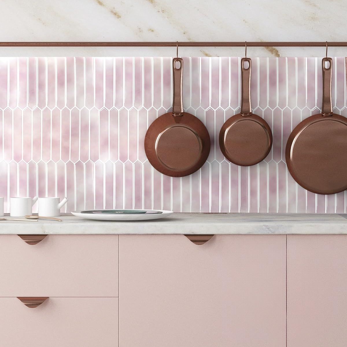 Pink Long Hexagon Tile Peel and Stick Backsplash, 10 Sheets Self-Adhesive Wall Tiles Stick on Back Splash for Kitchen, Bathroom, Fireplace,RV - Image 3