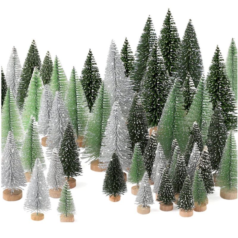 30Pcs Christmas Decorations Mini Christmas Trees, Artificial Christmas Tree Bottle Brush Trees with Wooden Base for Christmas Decor Christmas Party Home Table Craft(Gradient Green) - Image 1
