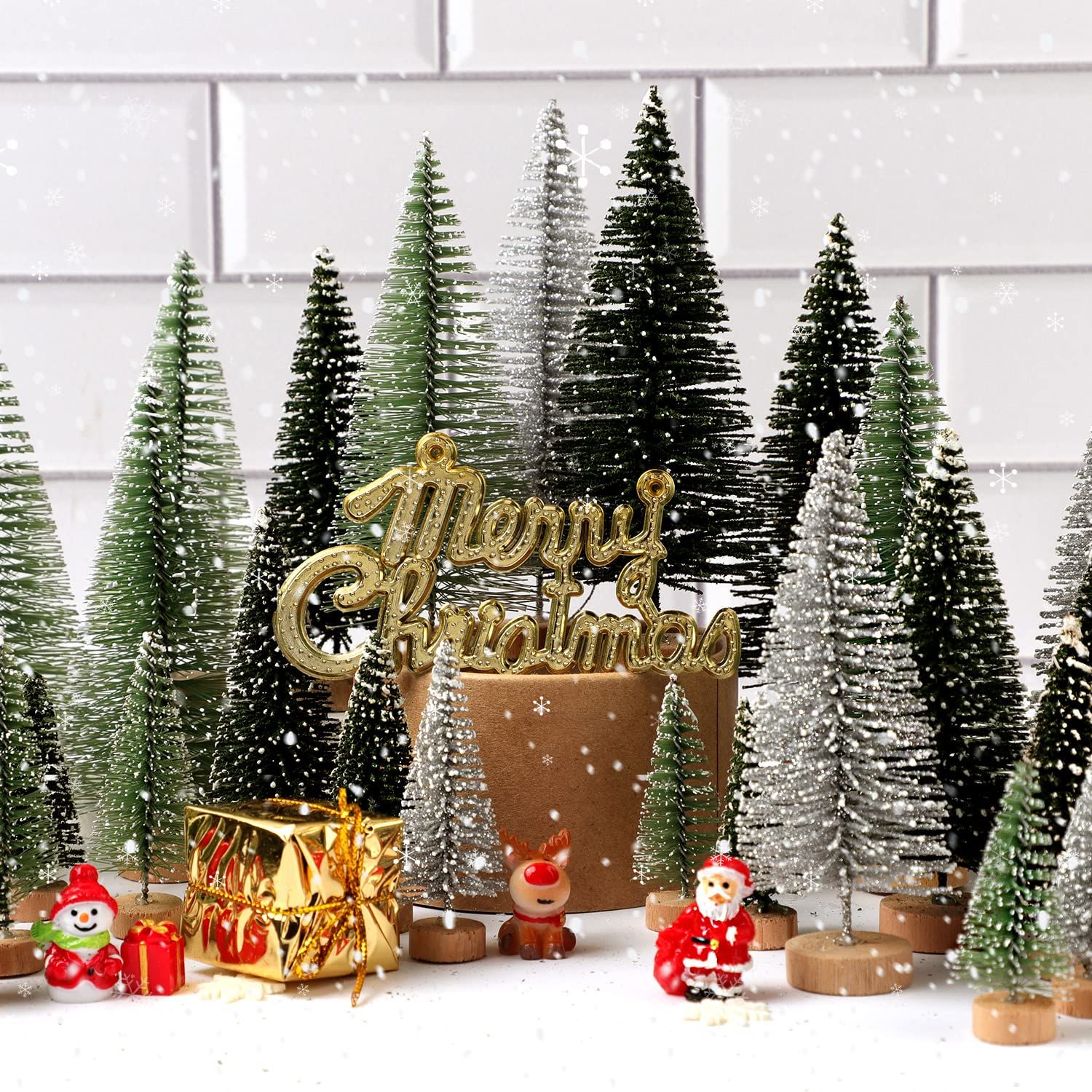 30Pcs Christmas Decorations Mini Christmas Trees, Artificial Christmas Tree Bottle Brush Trees with Wooden Base for Christmas Decor Christmas Party Home Table Craft(Gradient Green) - Image 2