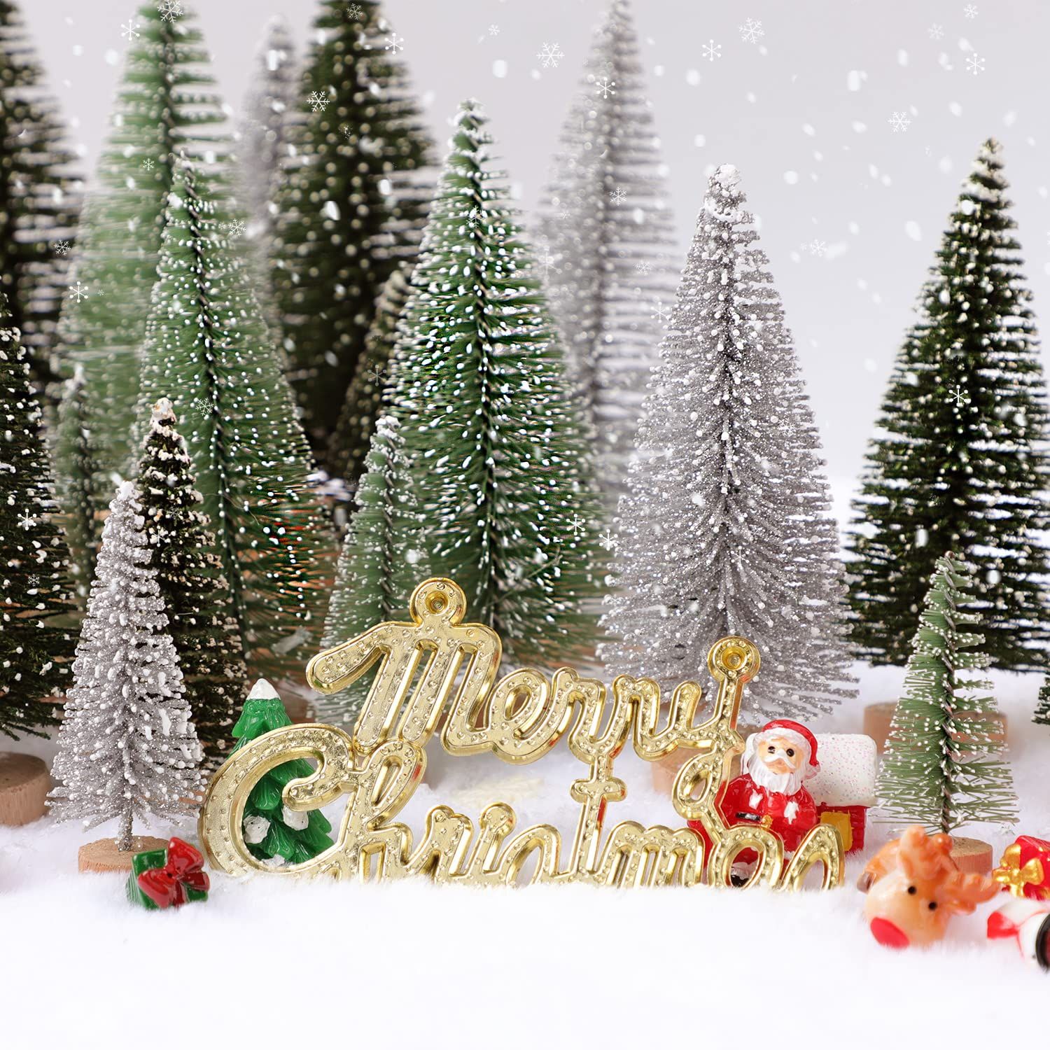 30Pcs Christmas Decorations Mini Christmas Trees, Artificial Christmas Tree Bottle Brush Trees with Wooden Base for Christmas Decor Christmas Party Home Table Craft(Gradient Green) - Image 3