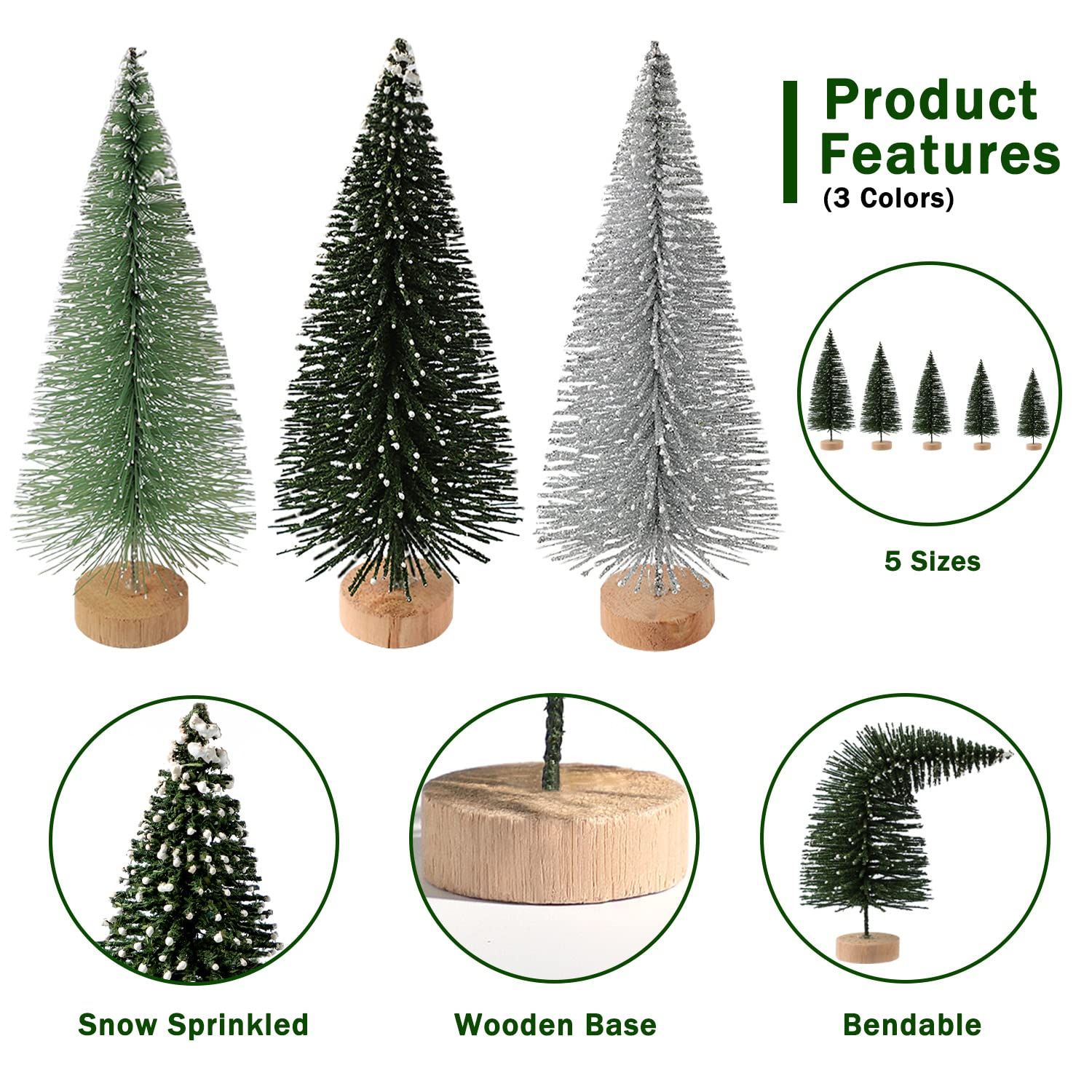 30Pcs Christmas Decorations Mini Christmas Trees, Artificial Christmas Tree Bottle Brush Trees with Wooden Base for Christmas Decor Christmas Party Home Table Craft(Gradient Green) - Image 4