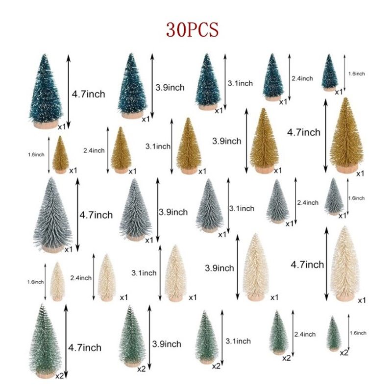 30Pcs Christmas Decorations Mini Christmas Trees, Artificial Christmas Tree Bottle Brush Trees with Wooden Base for Christmas Decor Christmas Party Home Table Craft(Gradient Green) - Image 5
