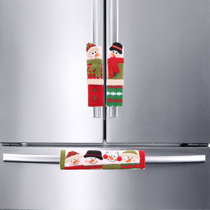 3 Piece Set Christmas Snowman Refrigerator Door Handle Covers Appliance Handle Covers Christmas Decorations Fits Standard Size(23*14cm) - Image 2