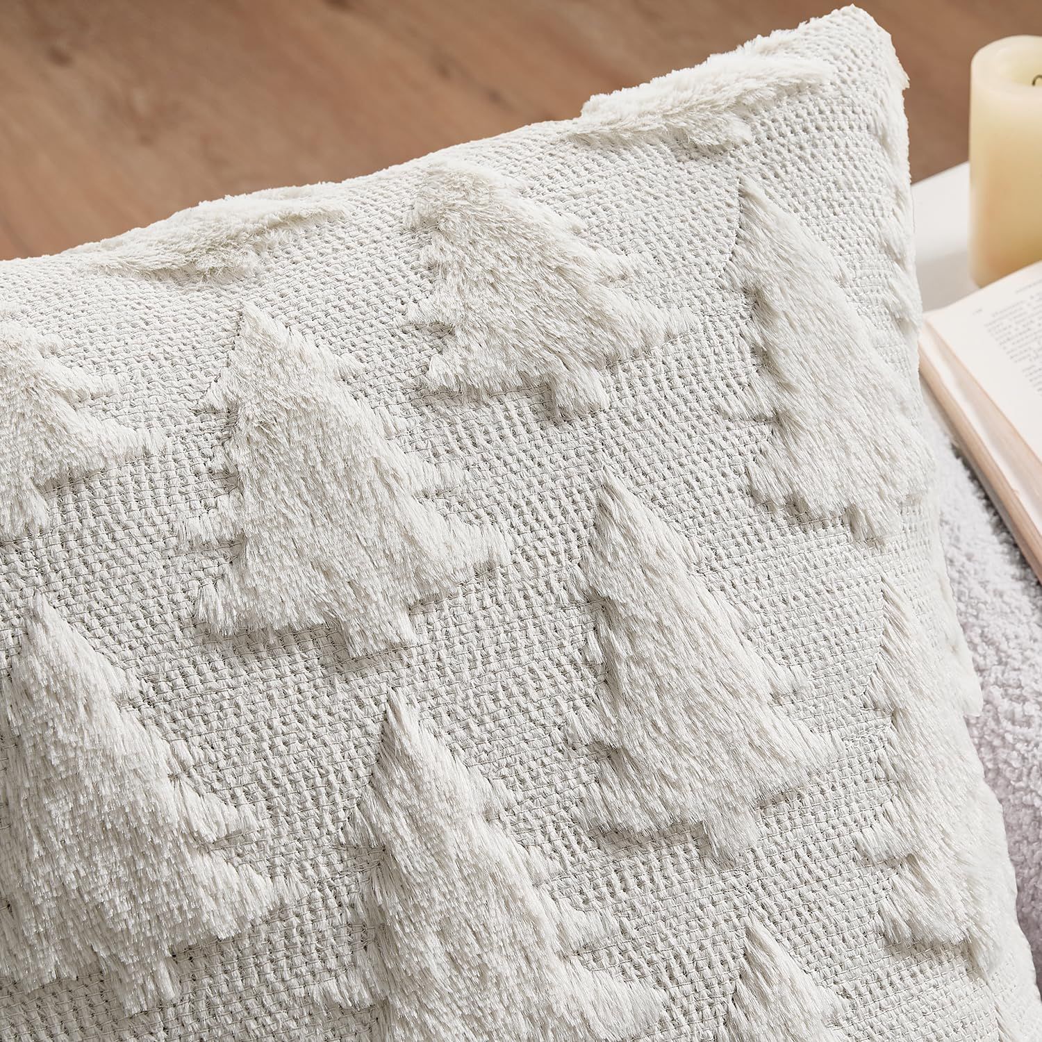Christmas Tree Pillow Covers 18x18 inch Set of 2pcs Christmas Decoration Beige Soft Plush Faux Fur Jacquard Throw Pillows for Bedroom Sofa Holiday Festivals Winter Home Decor (white) - Image 3