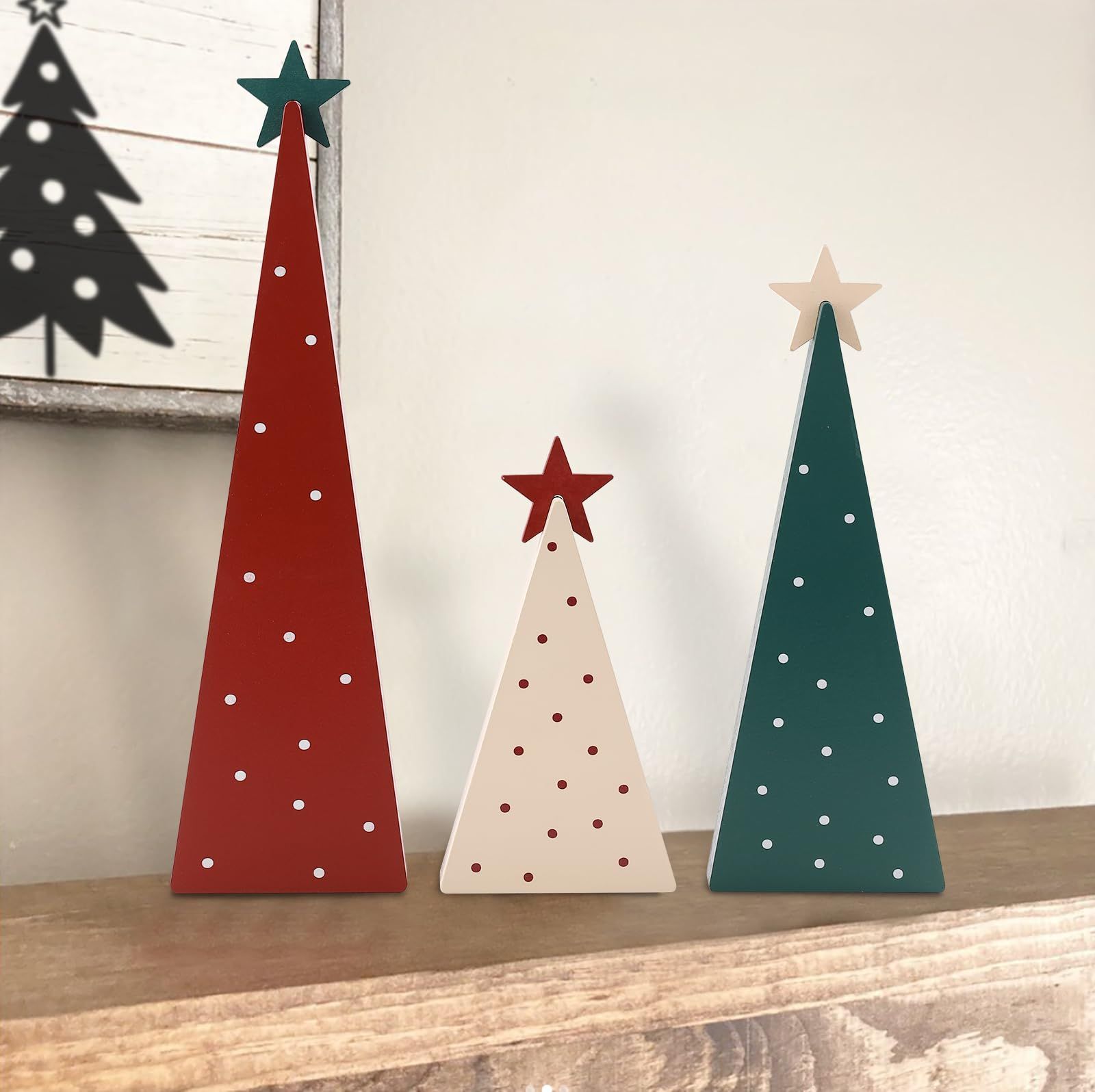 Christmas Decorations-Three Sizes Wooden Tree Sign with Star-Christmas Decorations for Home Shelf Mantel Fireplace Table Party Decor（8*2.4inch，4*2.4inch，6*2.4inch） - Image 1