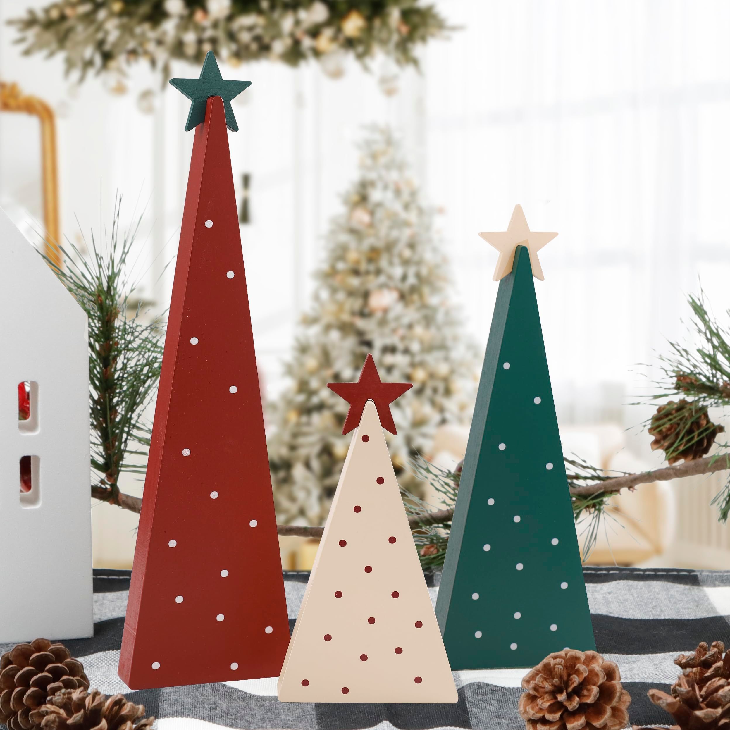 Christmas Decorations-Three Sizes Wooden Tree Sign with Star-Christmas Decorations for Home Shelf Mantel Fireplace Table Party Decor（8*2.4inch，4*2.4inch，6*2.4inch） - Image 2