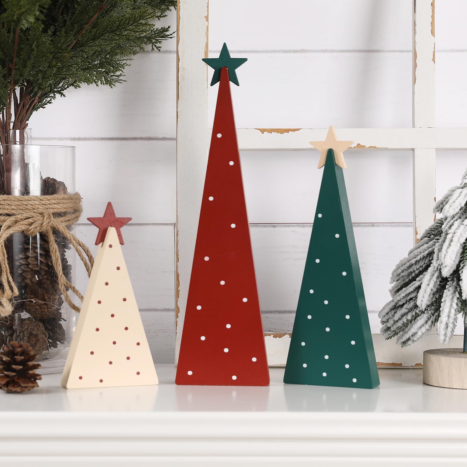 Christmas Decorations-Three Sizes Wooden Tree Sign with Star-Christmas Decorations for Home Shelf Mantel Fireplace Table Party Decor（8*2.4inch，4*2.4inch，6*2.4inch） - Image 3