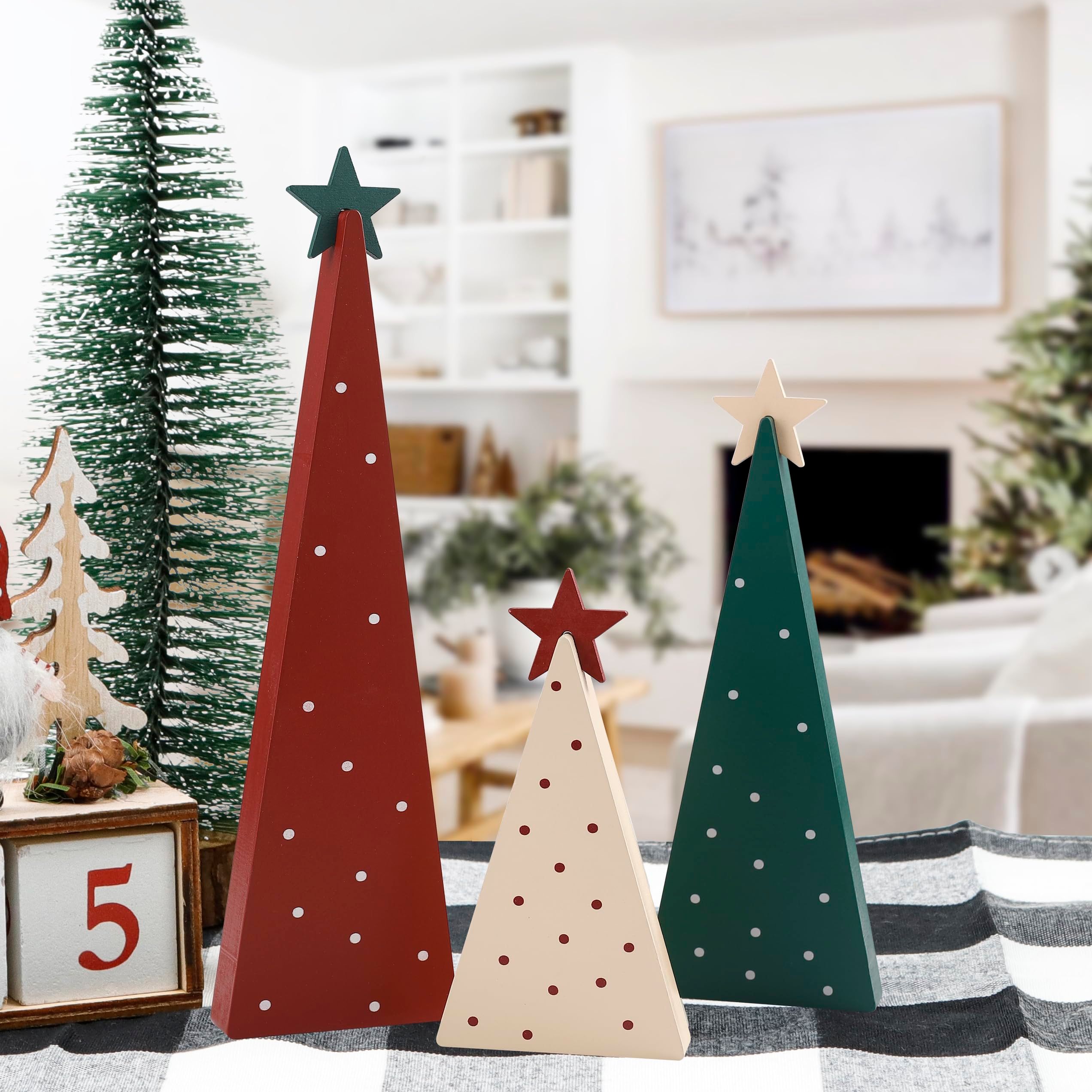 Christmas Decorations-Three Sizes Wooden Tree Sign with Star-Christmas Decorations for Home Shelf Mantel Fireplace Table Party Decor（8*2.4inch，4*2.4inch，6*2.4inch） - Image 4