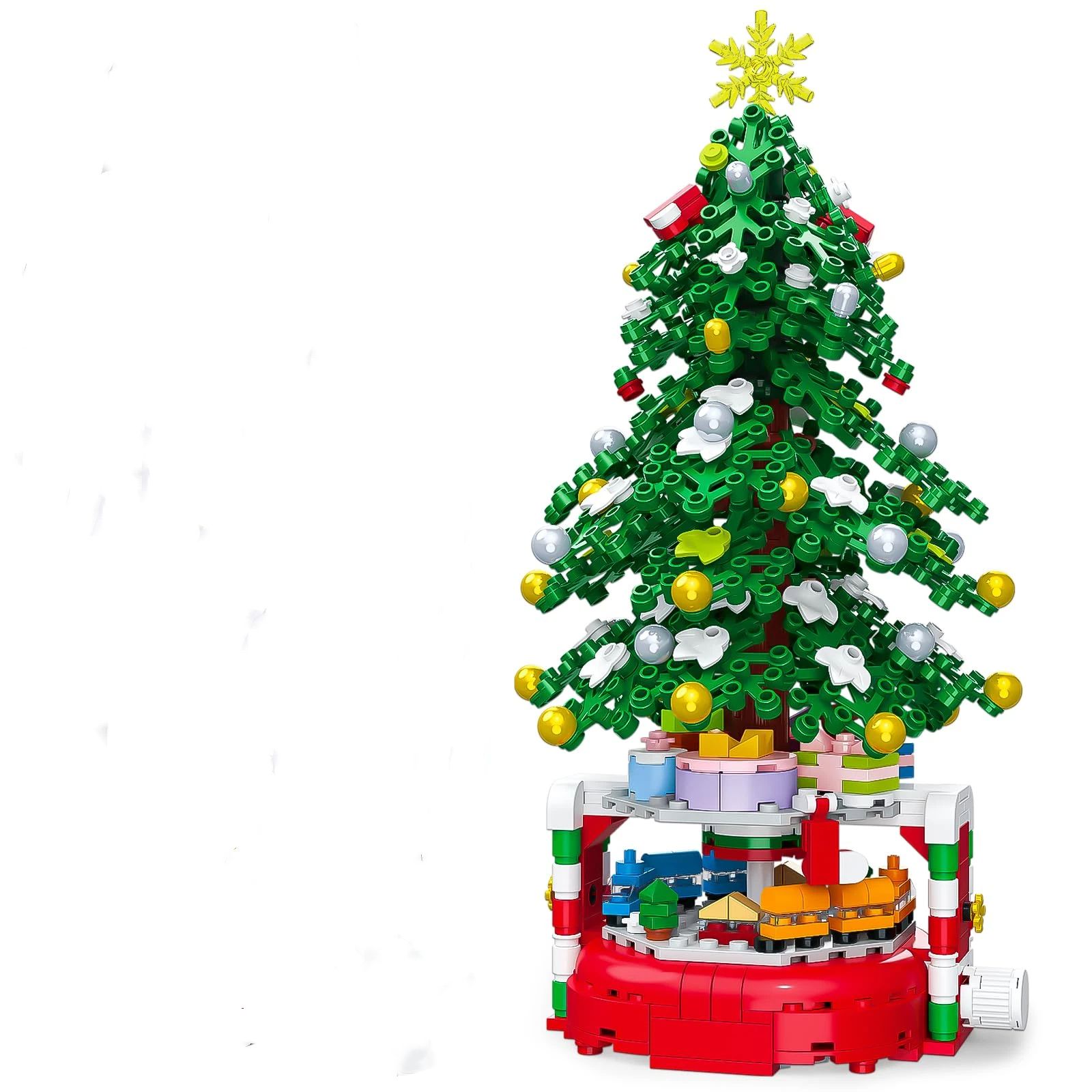 Christmas Tree Building Block Set, 220 Pieces, Rotating Base with Ornaments and Star, Holiday Building Toy, Stocking Stuffers for Kids, Gifts for Boys & Girls（Assembly completed size27.7*14.6cm） - Image 1