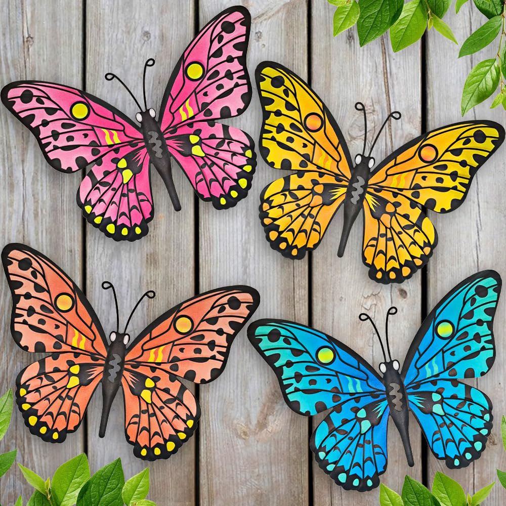Metal Butterfly Wall Decor -24.6cm Outdoor Fence Wall Art Decor, Hanging Decoration for Garden Yard Living Room Bedroom Patio Balcony(4 Pack) - Image 1