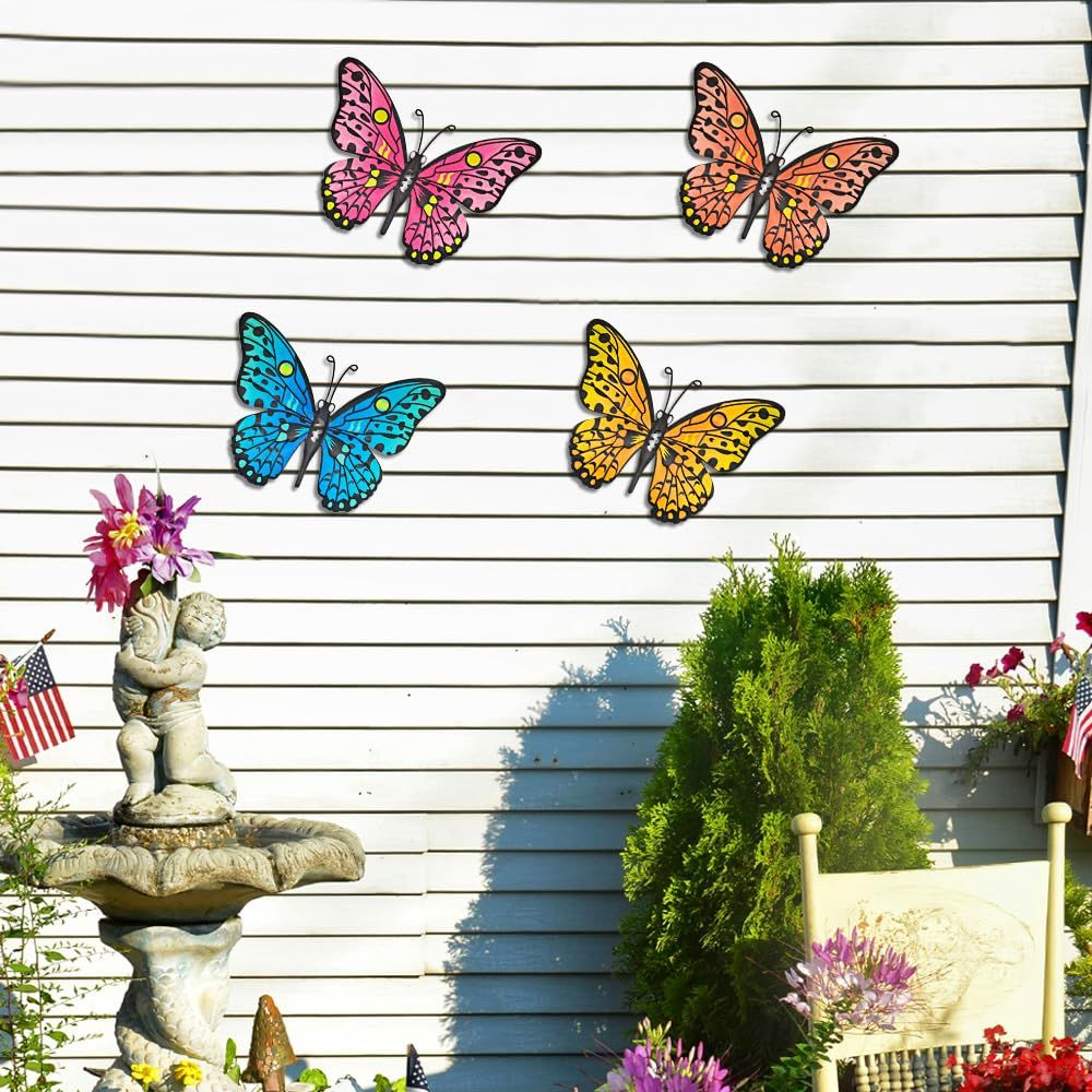 Metal Butterfly Wall Decor -24.6cm Outdoor Fence Wall Art Decor, Hanging Decoration for Garden Yard Living Room Bedroom Patio Balcony(4 Pack) - Image 2