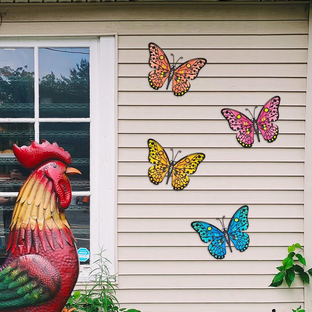 Metal Butterfly Wall Decor -24.6cm Outdoor Fence Wall Art Decor, Hanging Decoration for Garden Yard Living Room Bedroom Patio Balcony(4 Pack) - Image 3