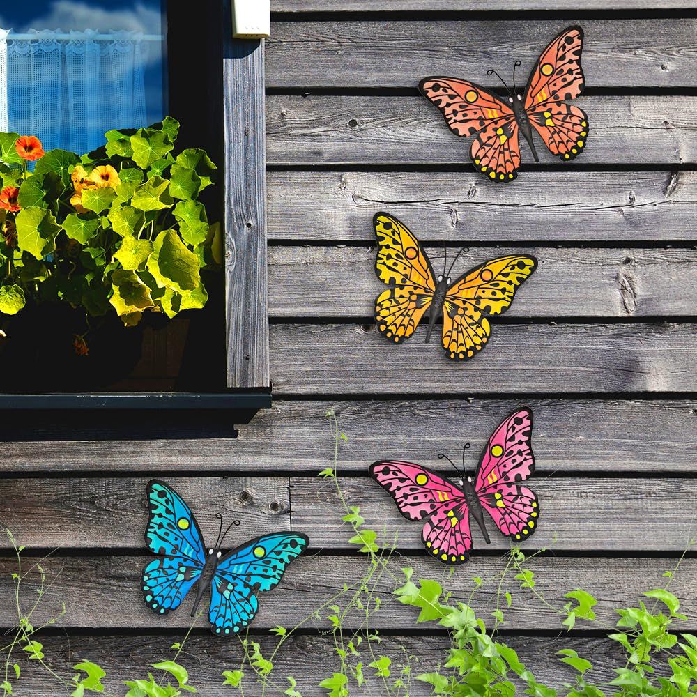 Metal Butterfly Wall Decor -24.6cm Outdoor Fence Wall Art Decor, Hanging Decoration for Garden Yard Living Room Bedroom Patio Balcony(4 Pack) - Image 4