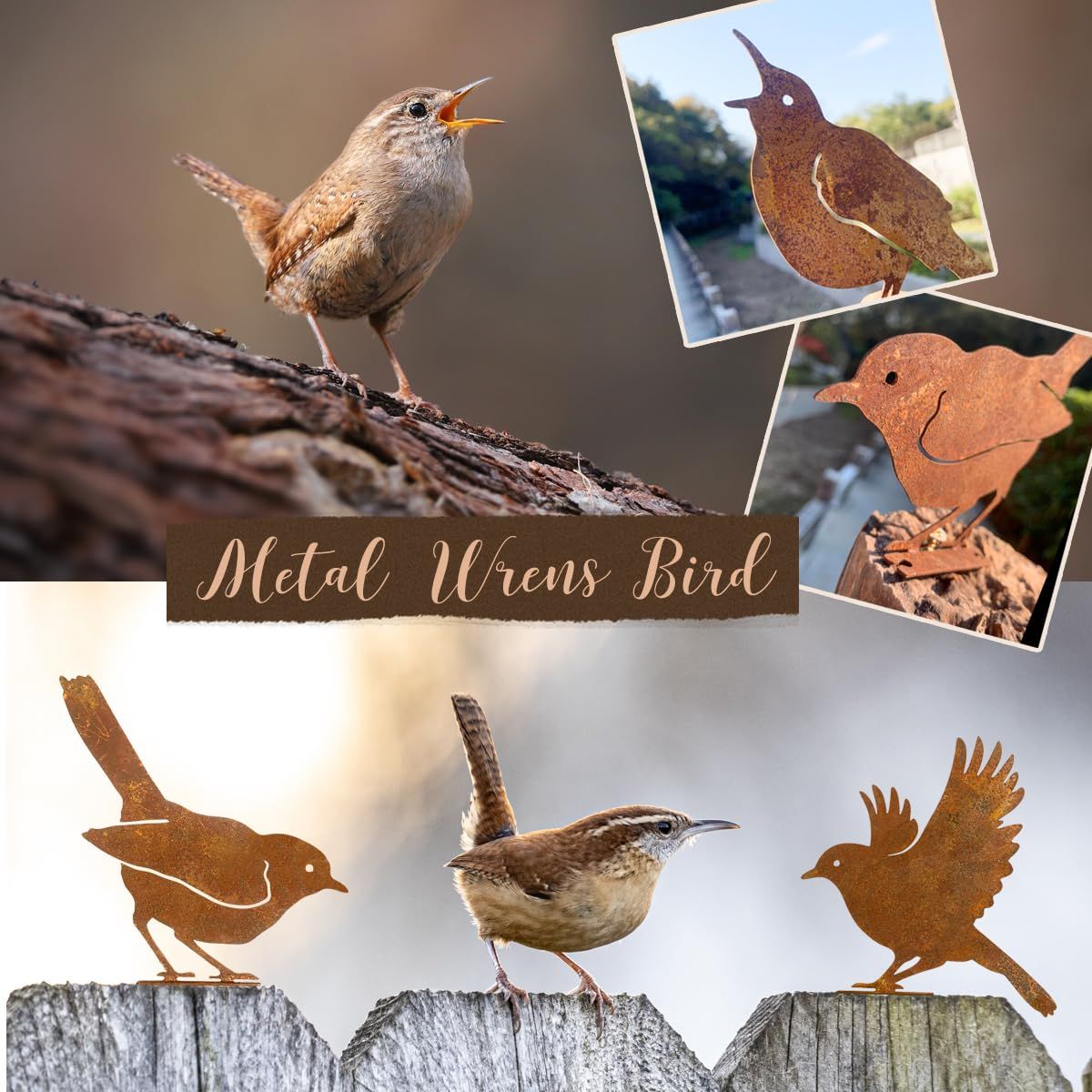Metal Yard Art, Yard Decorations Outdoor, Metal Bird Wall Art, Fence Decorations Outdoor, Rustic Garden Decor, Garden Sculptures Statues, Bird Lover Gifts (Pack of 5) - Image 3