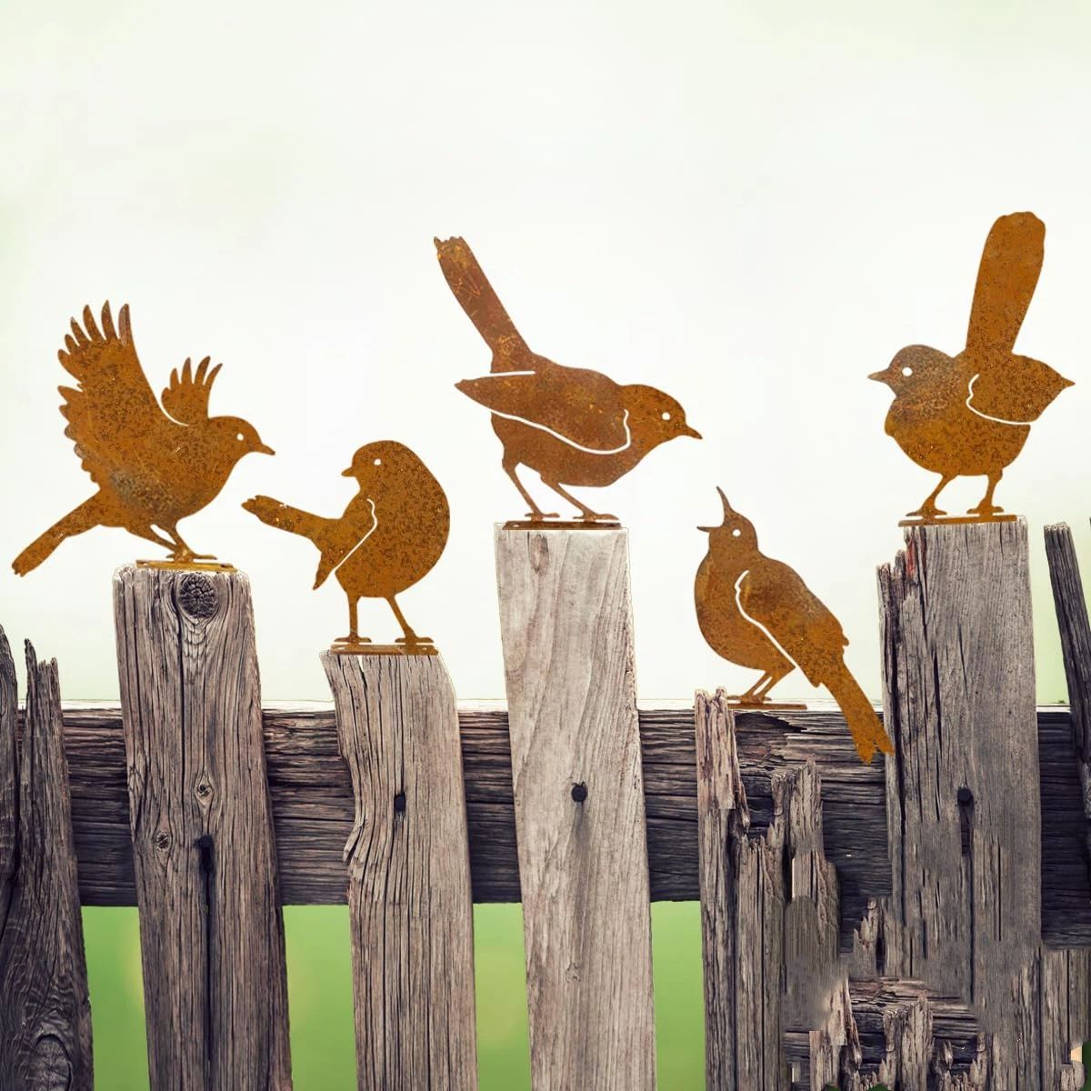 Metal Yard Art, Yard Decorations Outdoor, Metal Bird Wall Art, Fence Decorations Outdoor, Rustic Garden Decor, Garden Sculptures Statues, Bird Lover Gifts (Pack of 5) - Image 4