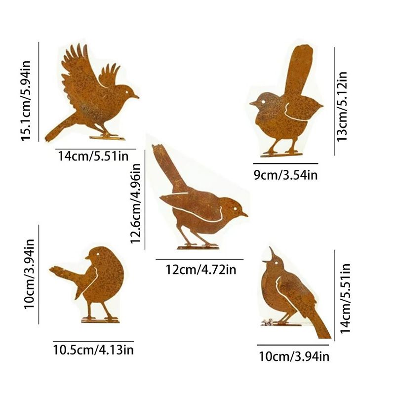 Metal Yard Art, Yard Decorations Outdoor, Metal Bird Wall Art, Fence Decorations Outdoor, Rustic Garden Decor, Garden Sculptures Statues, Bird Lover Gifts (Pack of 5) - Image 5