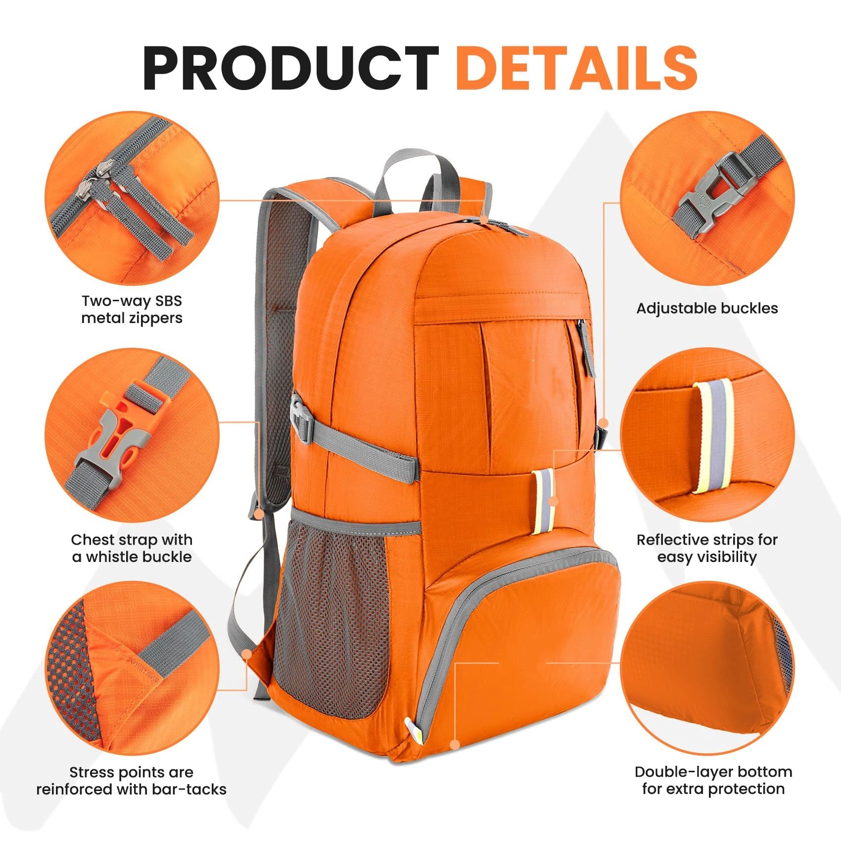 35L Ultralight Lightweight Packable Foldable Travel Camping Hiking Outdoor Sports Backpack Daypack（orang) - Image 3