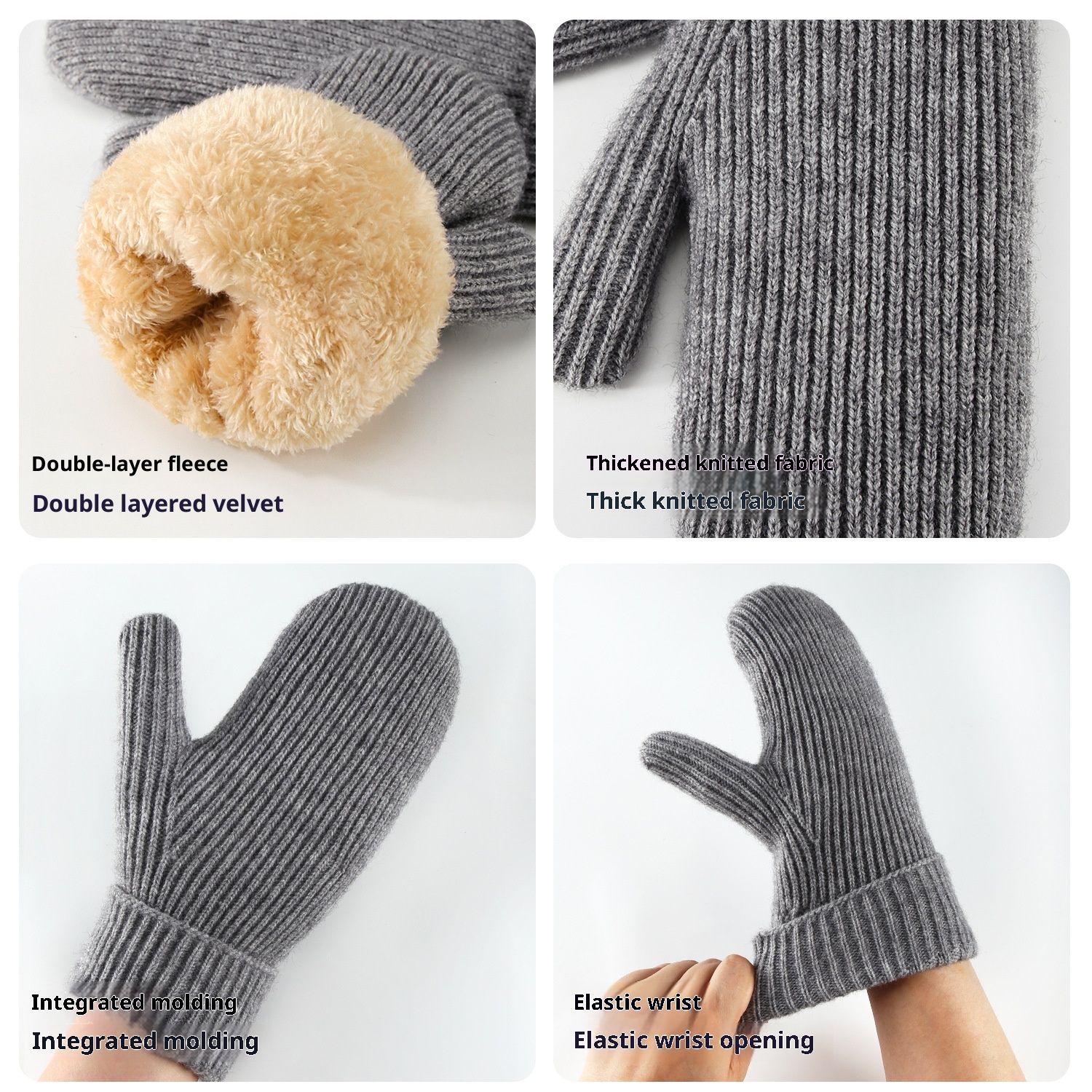 Unisex Winter Toasty Warm Solid Knit Mitten Gloves, Knit Stretchy Cold Weather Warm Knit Thick Gloves Mittens - Image 4