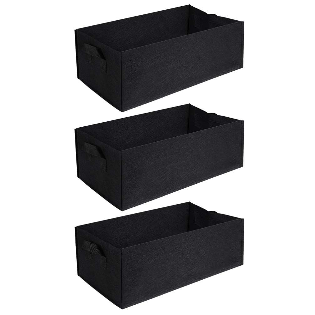 3-Pack Grow Bags, 10 Gallon Heavy Duty Thickened Nonwoven Fabric Raised Garden Bed Square Flower Planter Containers for Carrot Onion,Flowers,Fruit/Growing Pots with Handles(60x30x20cm) - Image 1