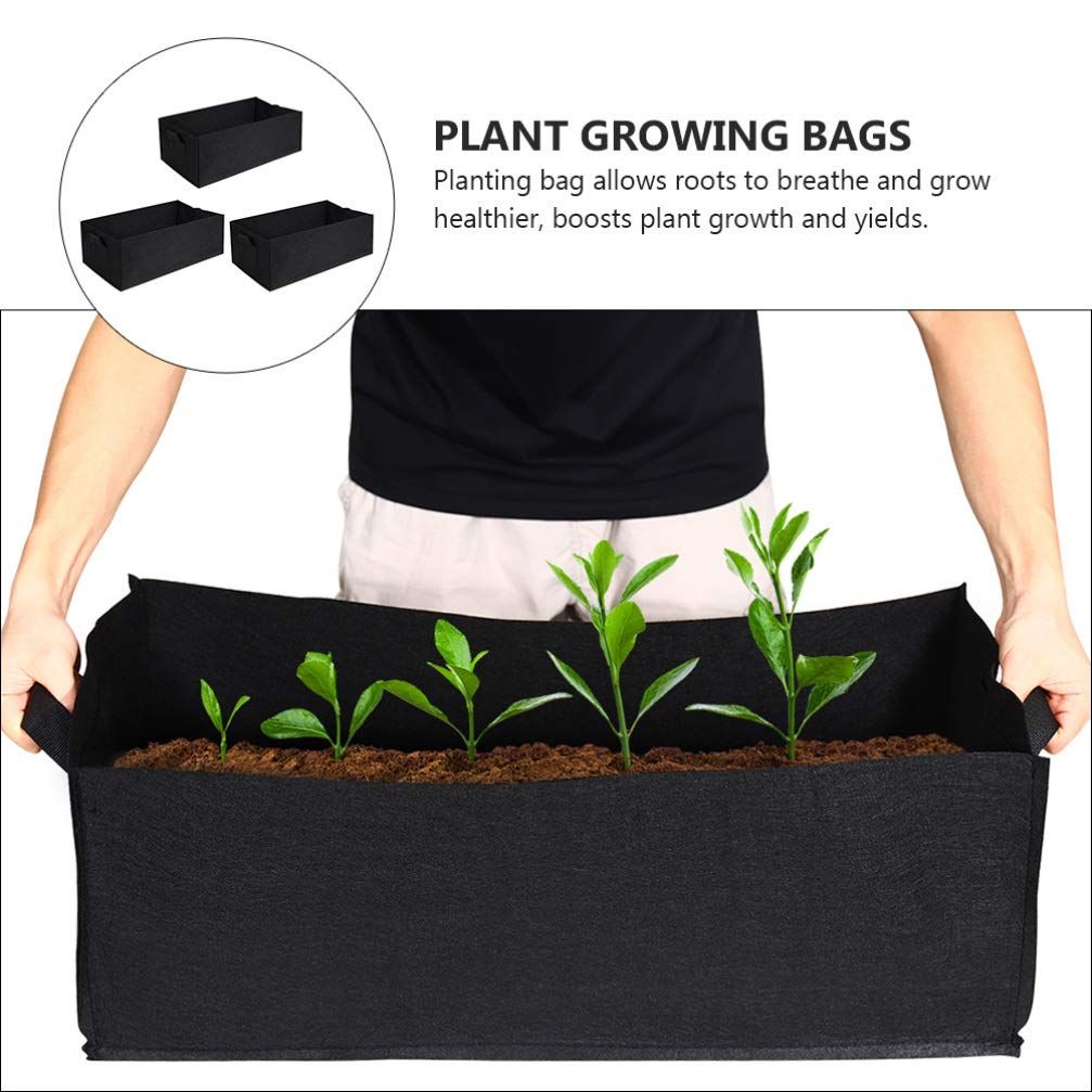 3-Pack Grow Bags, 10 Gallon Heavy Duty Thickened Nonwoven Fabric Raised Garden Bed Square Flower Planter Containers for Carrot Onion,Flowers,Fruit/Growing Pots with Handles(60x30x20cm) - Image 2