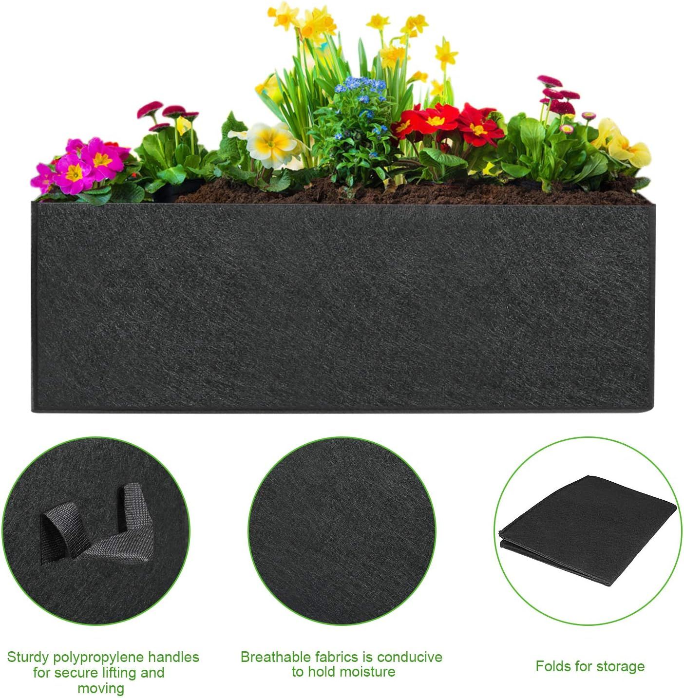 3-Pack Grow Bags, 10 Gallon Heavy Duty Thickened Nonwoven Fabric Raised Garden Bed Square Flower Planter Containers for Carrot Onion,Flowers,Fruit/Growing Pots with Handles(60x30x20cm) - Image 5
