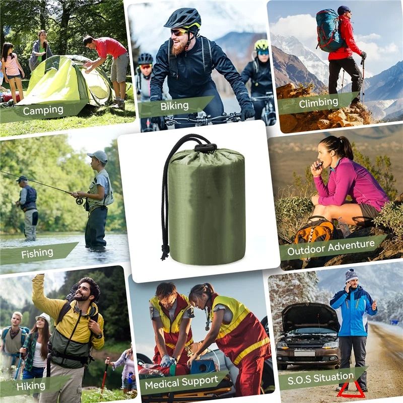 Emergency Sleeping Bag, Portable Emergency Blanket Thermal Bivy Sack, Waterproof Lightweight Survival Gear with Compass for Camping Hiking Outdoor Adventure240*150cm，3pcs，green，Send a whistle - Image 3