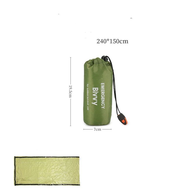 Emergency Sleeping Bag, Portable Emergency Blanket Thermal Bivy Sack, Waterproof Lightweight Survival Gear with Compass for Camping Hiking Outdoor Adventure240*150cm，3pcs，green，Send a whistle - Image 5