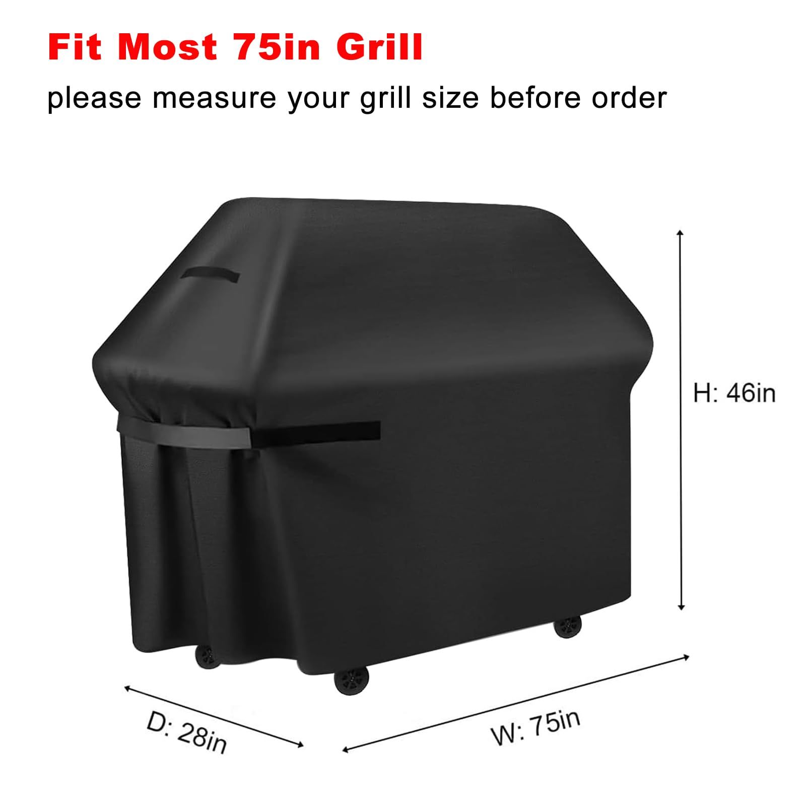 BBQ Grill Cover, 75-Inch Heavy Duty Waterproof UV Resistant Tear Resistant BBQ Gas Grill Cover for 190*71*117cm ,black - Image 2
