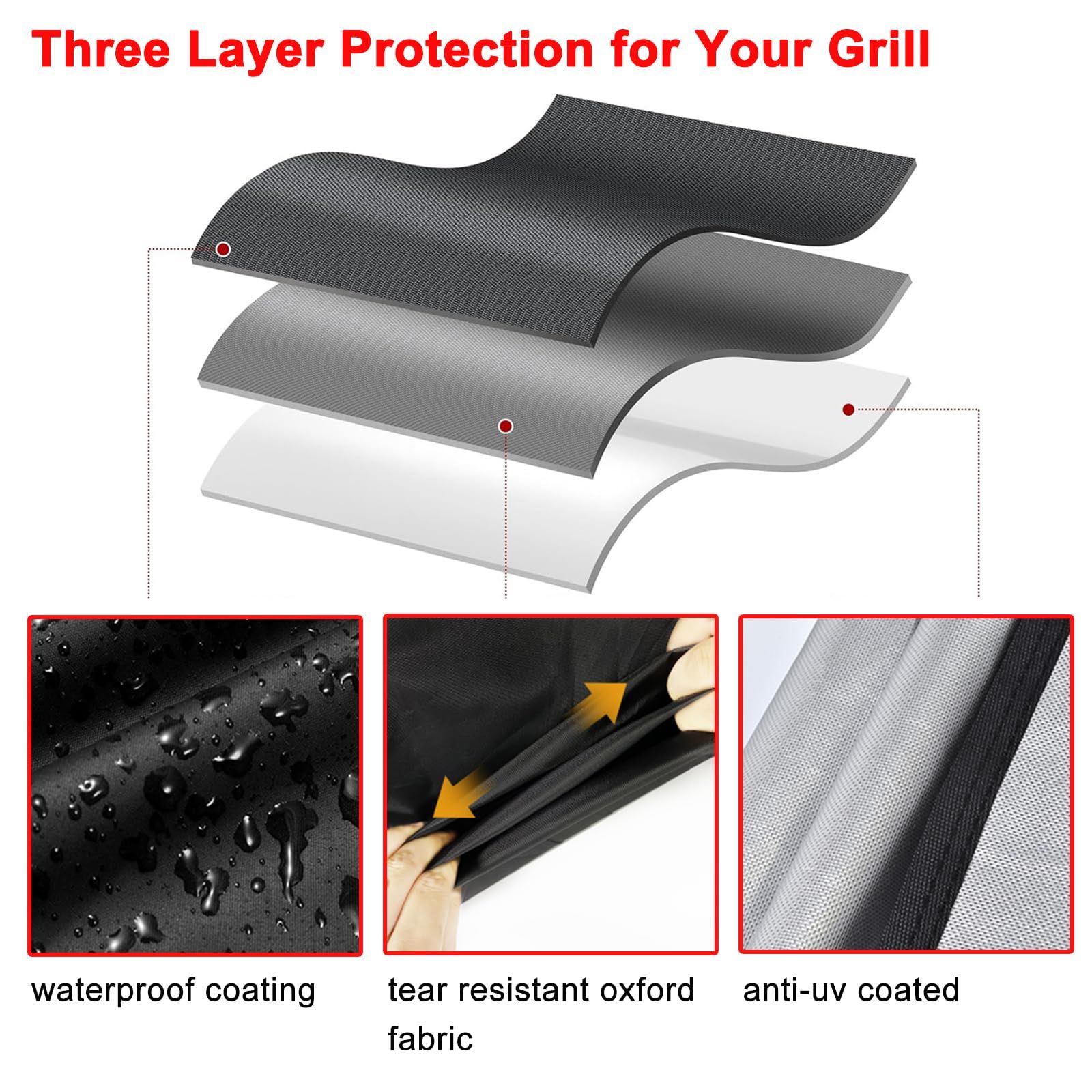 BBQ Grill Cover, 75-Inch Heavy Duty Waterproof UV Resistant Tear Resistant BBQ Gas Grill Cover for 190*71*117cm ,black - Image 3