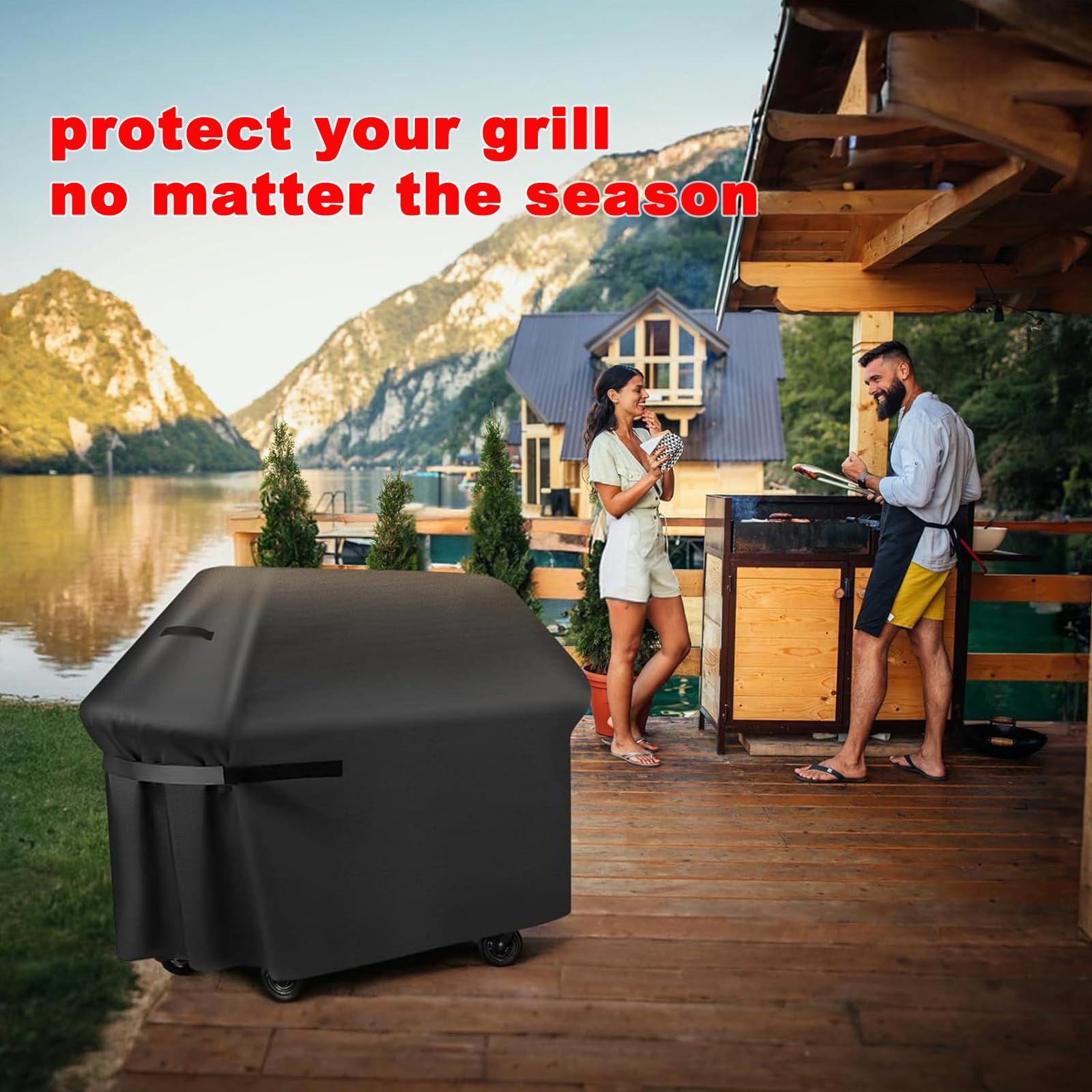 BBQ Grill Cover, 75-Inch Heavy Duty Waterproof UV Resistant Tear Resistant BBQ Gas Grill Cover for 190*71*117cm ,black - Image 5