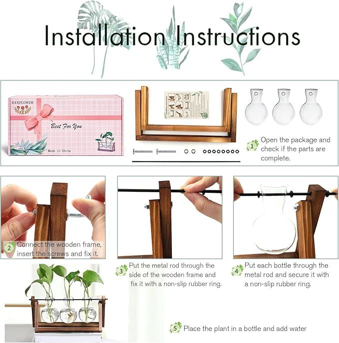 Plant Terrarium with Wooden Stand, Air Planter Bulb Glass Vase Metal Swivel Holder Retro Tabletop for Hydroponics Home Garden Office Decoration - 3 Bulb Vase - Image 2